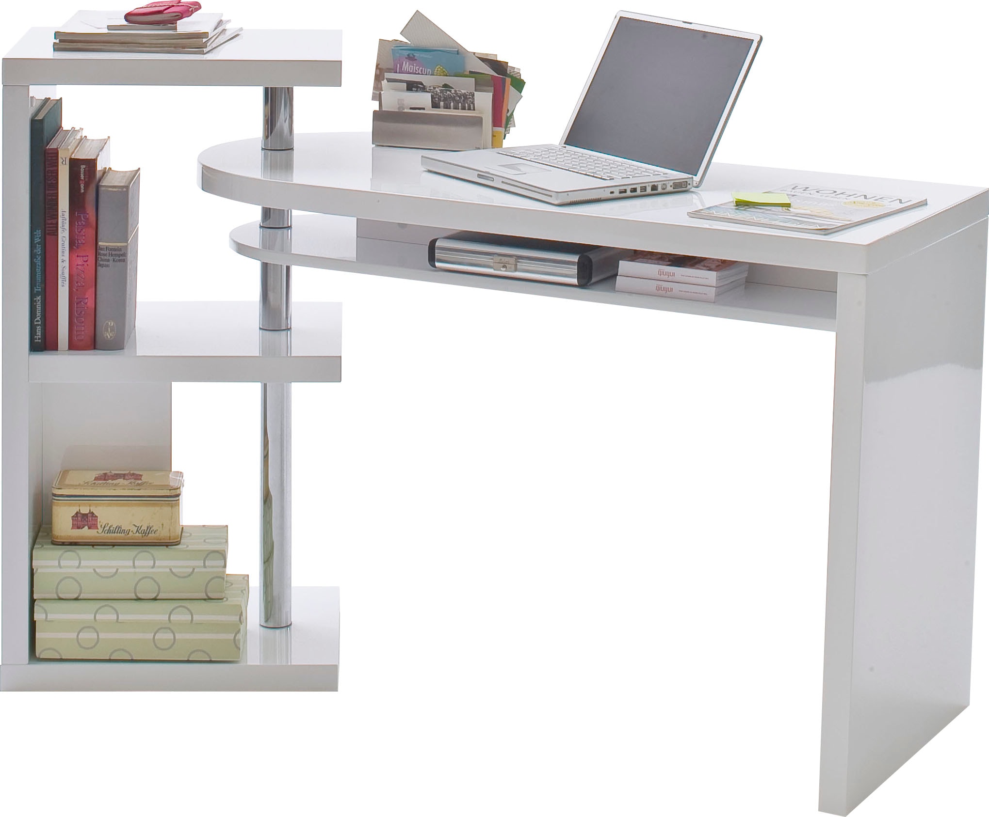 MCA furniture Schreibtisch »Mattis«, mit Regalelment weiß hochglanz, Tischplatte schwenkbar