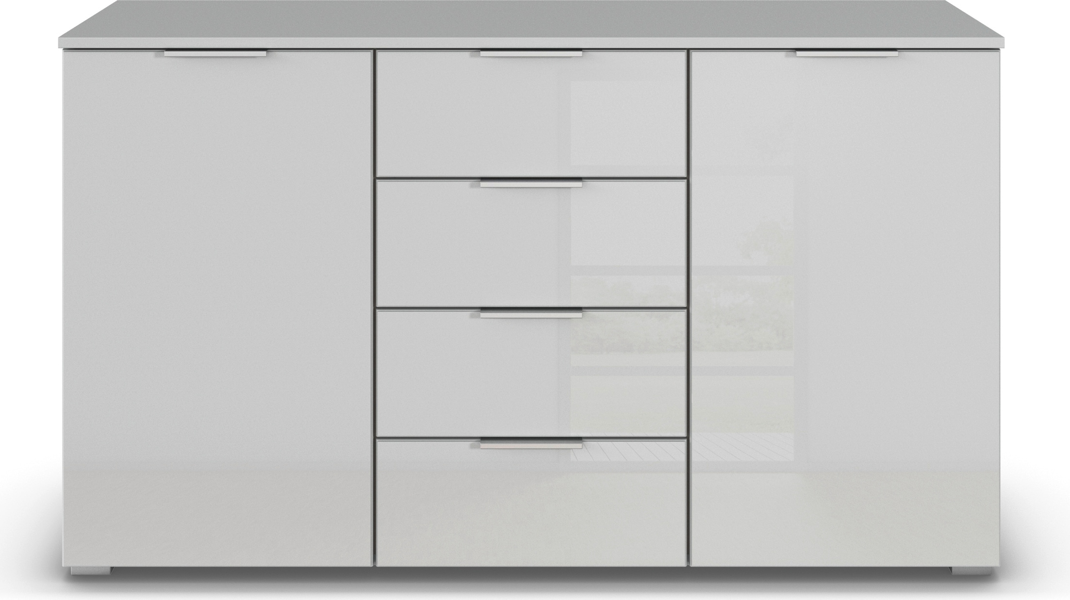 rauch Kombikommode »Sideboard Kombikommode Schubladenkommode AGORDO mit Glasfront«, (in zwei Griff-Farben), mit 4 Schubkästen und 2 Türen sowie Metallgriffen MADE IN GERMANY