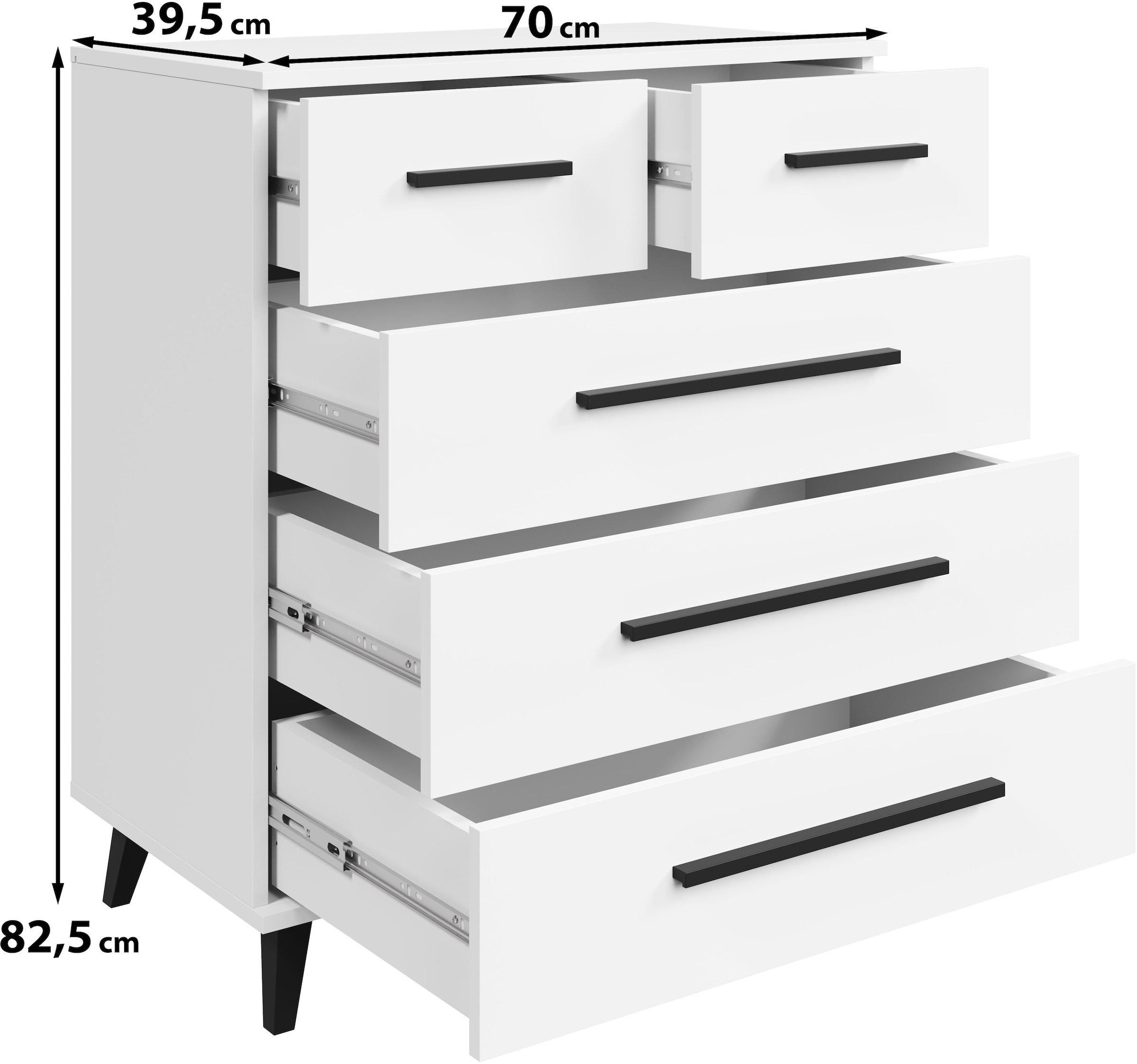 INOSIGN Sideboard »Lagos, Kommode, 5 Schubladen, schwarze Griffe & Füße«, (Wäscheschrank Bestseller in Top Qualität), modernes Design, B/T/H je 70/39,5/82,5 cm, pflegeleichte Oberfläche