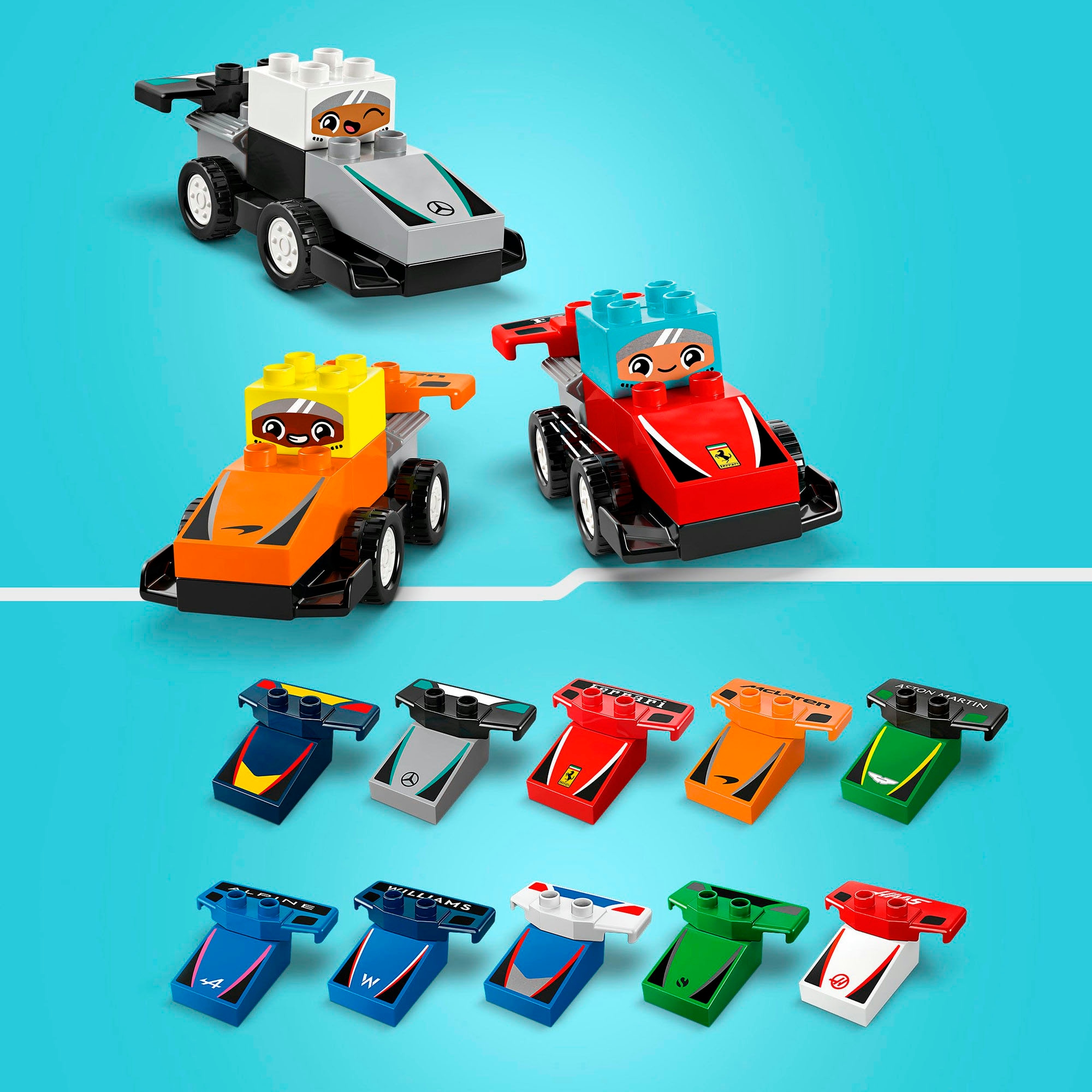 LEGO® Konstruktionsspielsteine »F1® Team Rennautos mit Rennfahrern (10445), LEGO DUPLO Town«, (70 St.), Made in Europe
