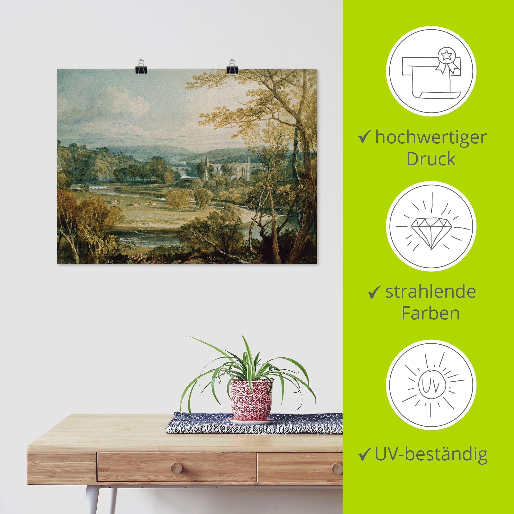 Artland Wandbild »Blick zur Bolton Abbey, Yorkshire. 1809« Wiesen & Bäume 1 Stk. tlg. als Leinwandbild, Poster in verschied. Größen