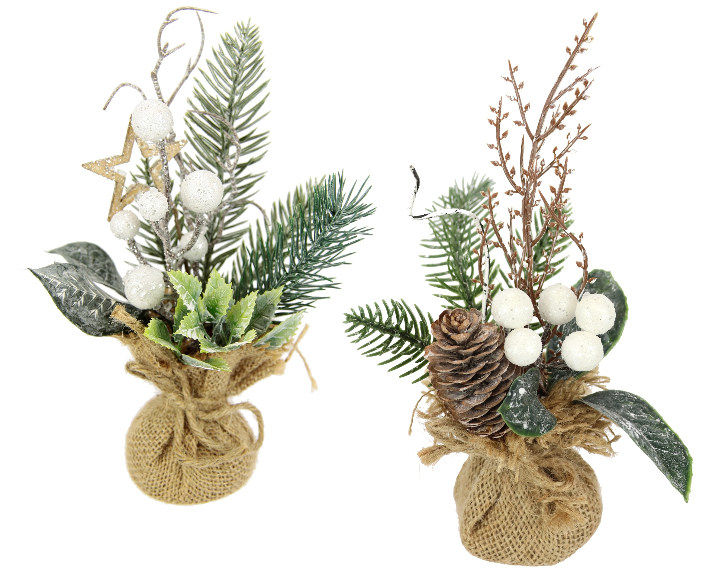 Künstlicher Weihnachtsbaum »Kunstpflanze Weihnachtsgesteck im Jute-Sack«, 2er Set...