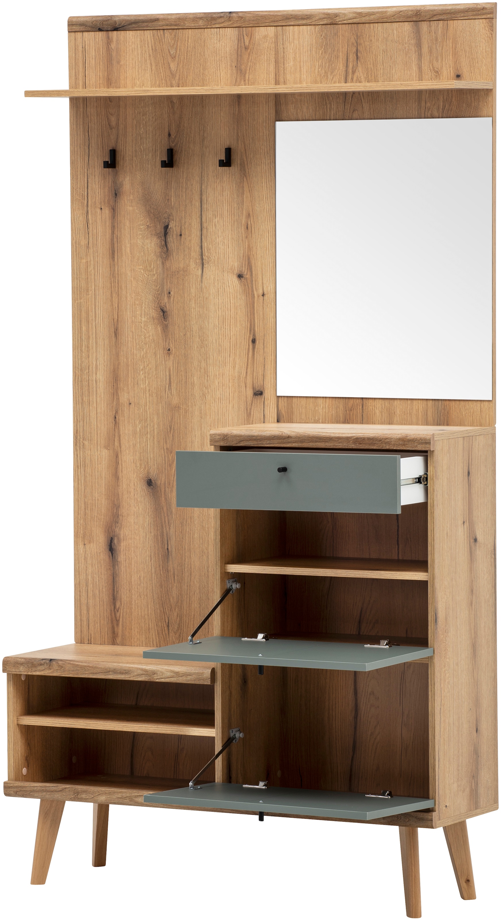 INOSIGN Kompaktgarderobe »Mavas, Garderobe, Garderobenschrank, ScandicDesign, Evoke Eiche/Salbei«, ausreichend Stauraum, für kleine Räume geeignet, 110 cm breit