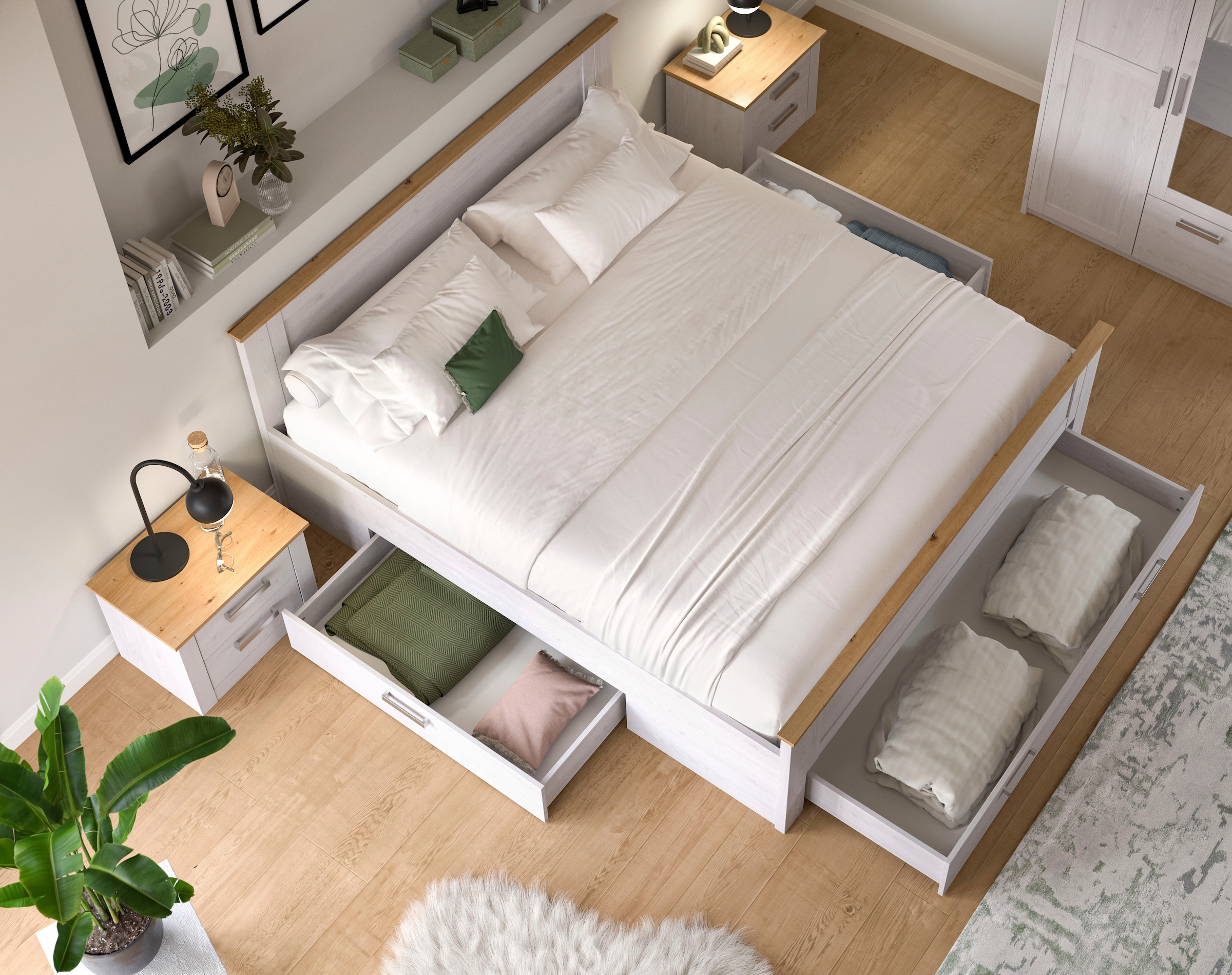 Home affaire Schlafzimmer-Set »COSENZA, TOPSELLER!, 3-teilig, Stauraumbett & 2x Nachttisch« Matratzengröße 180x200 cm, viel Stauraum, ohne Lattenrost & Matratze, 3 tlg. tlg. Schlafzimmer, Schlafen, Set, Kombination, Bettanlage