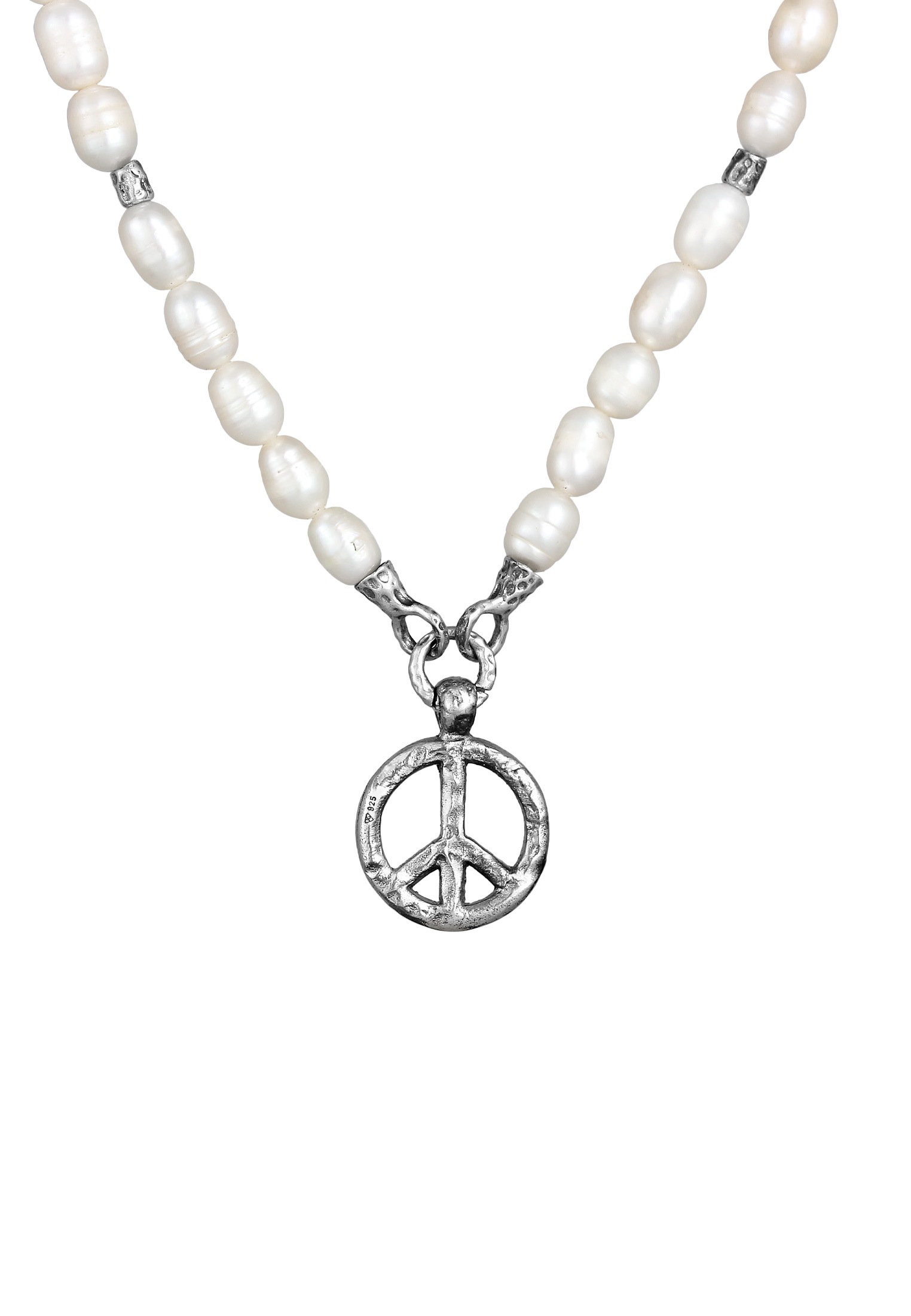 HAZE & GLORY Kette mit Anhänger »Halskette Süßwasserperlen Peace Frieden Used 925 Silber«
