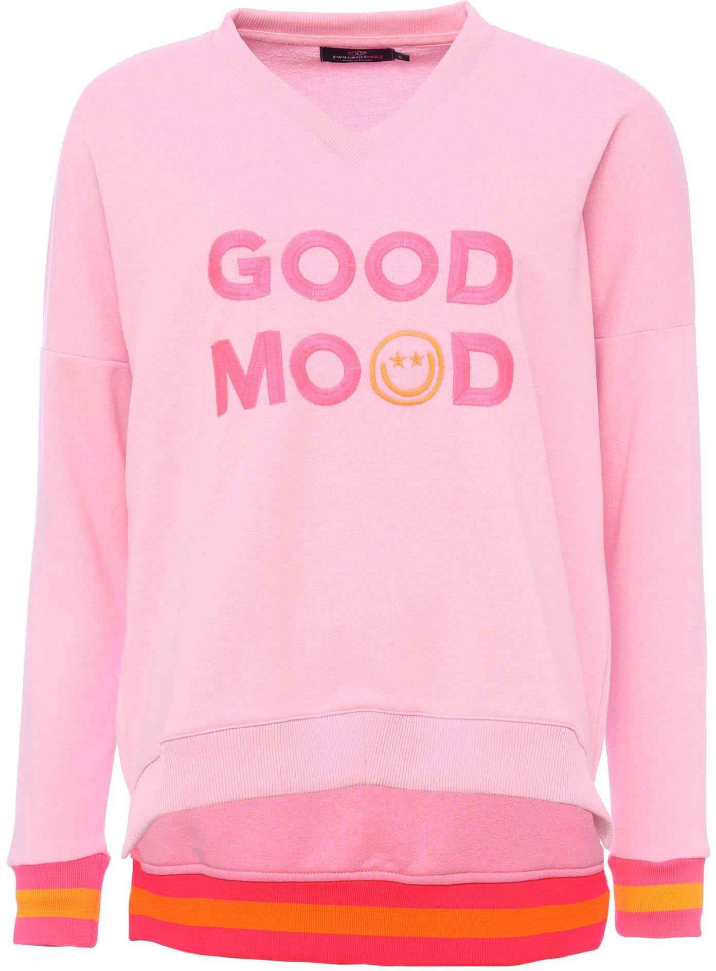 Zwillingsherz Sweatshirt »Dana«, mit "Good Mood"-Schriftzug und neonfarbenen Bündchen