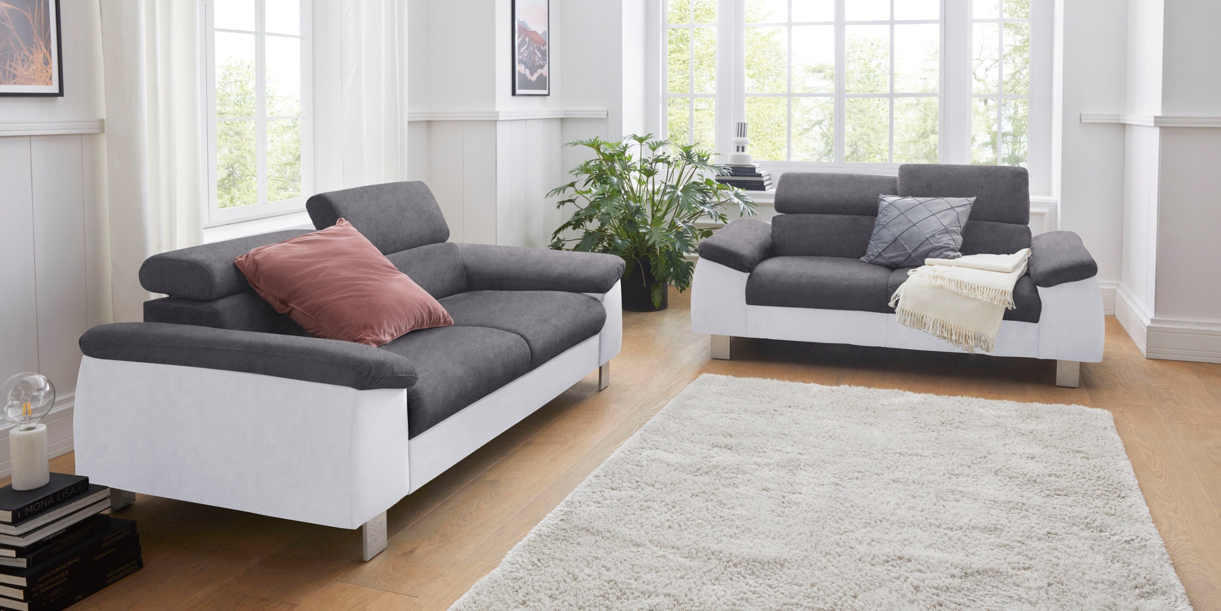 COTTA Polstergarnitur »Komaris«, (Set), Set bestehend aus: 2-Sitzer mit Kopfteilverstellung & Hocker