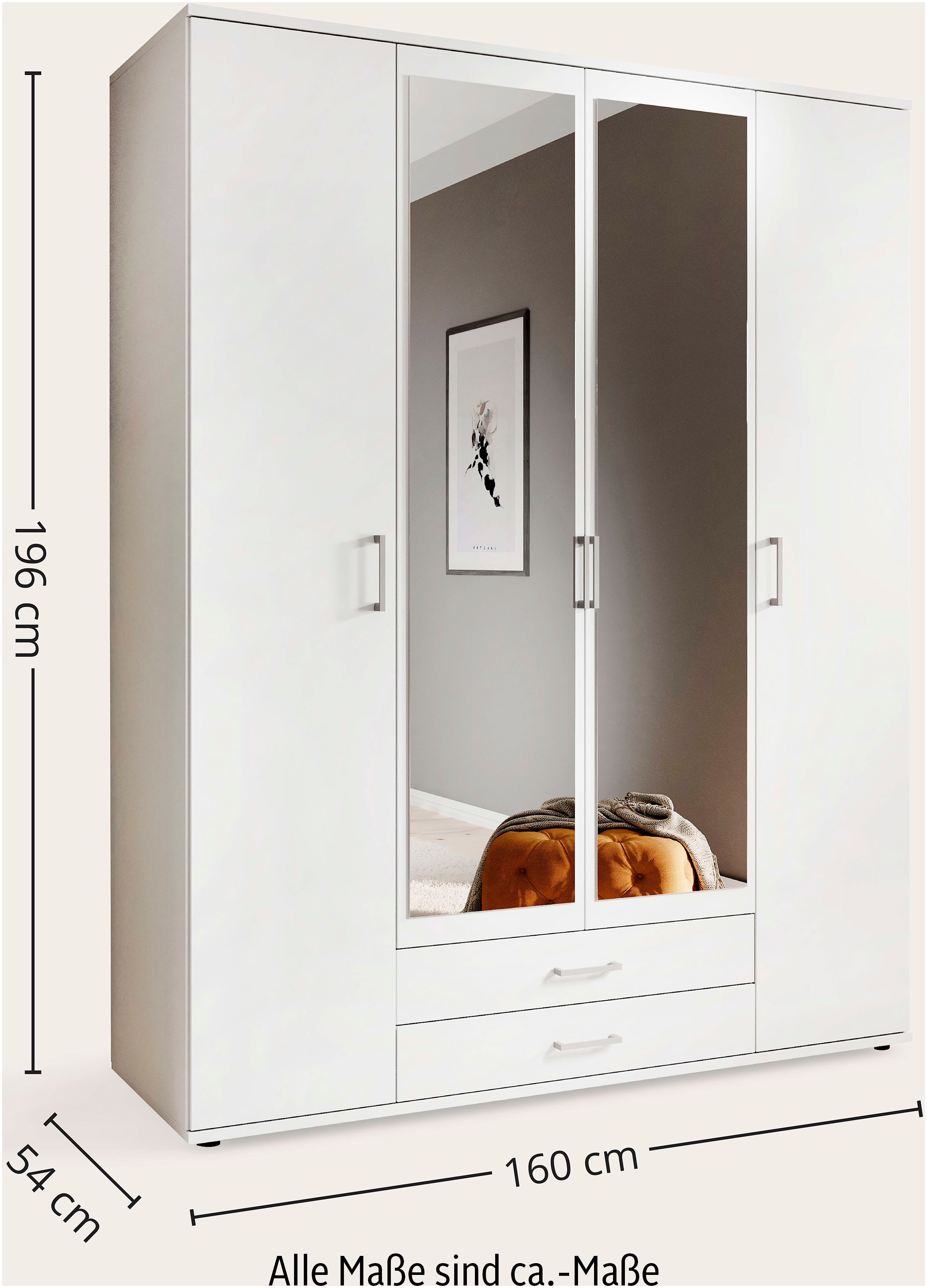 Schlafkontor Kleiderschrank »Karl Drehtürenschrank Schlafzimmerschrank mit Spiegel Garderobe«, in 2 Breiten, mit zusätzlichen Einlegeböden TOPSELLER