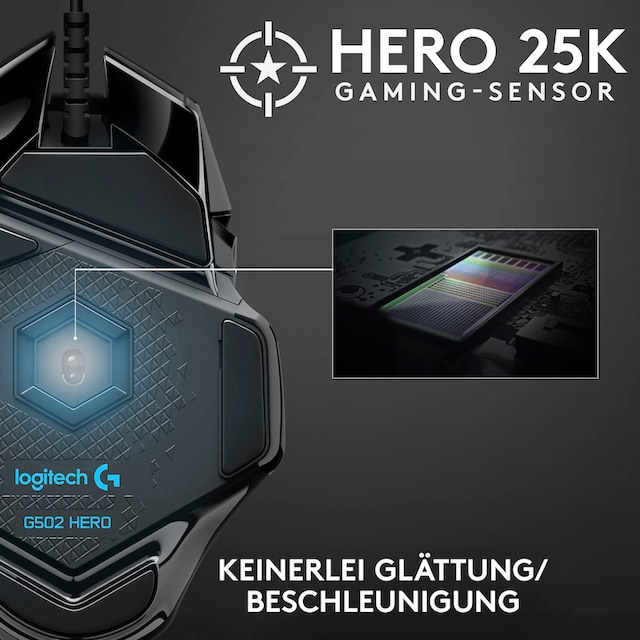 Logitech G Gaming-Maus »G502 HERO High Performance«, kabelgebunden ➥ 3  Jahre XXL Garantie | UNIVERSAL