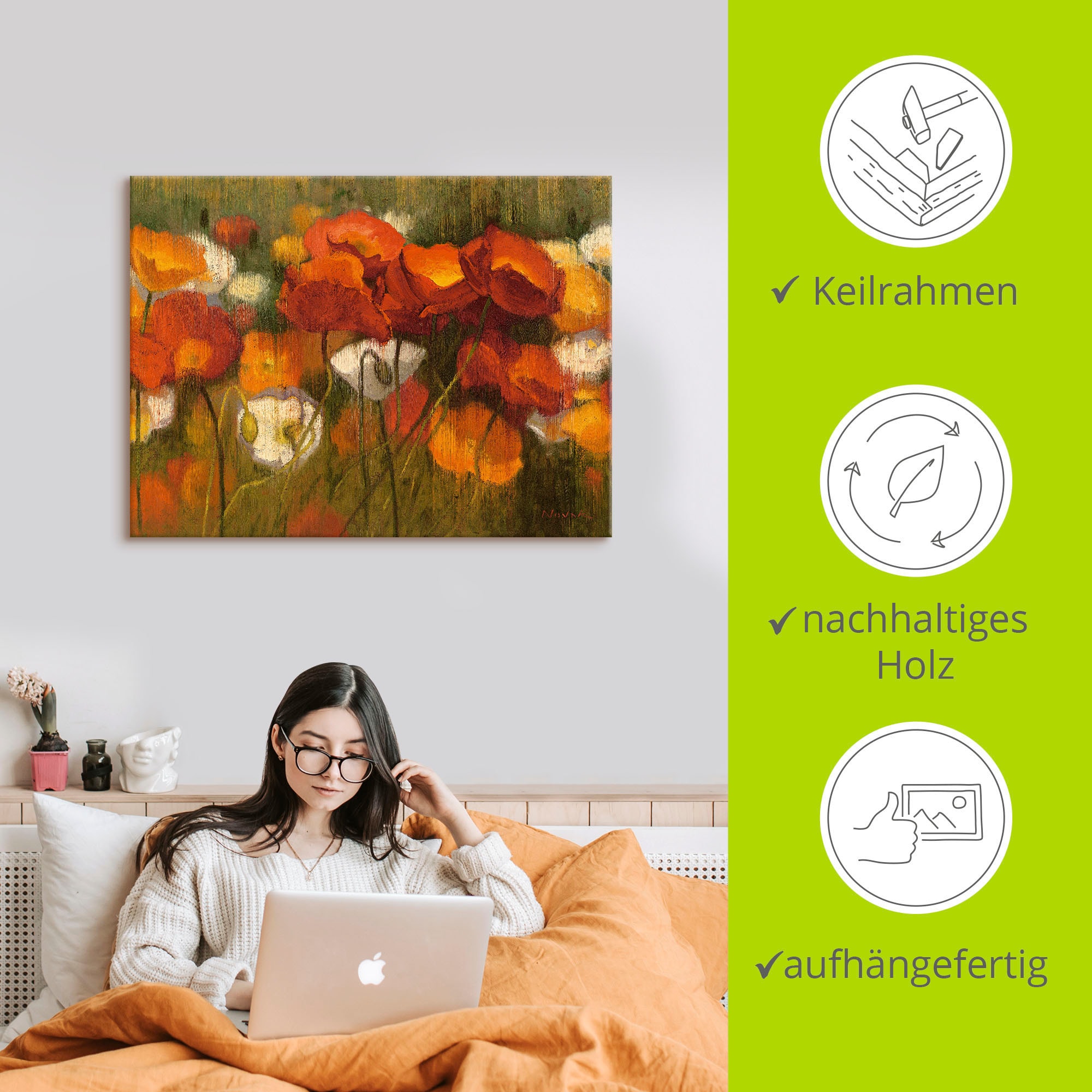 Artland Leinwandbild »Das starke Rot II« Blumenwiese 1 Stk. tlg. auf Holzrahmen gespannt