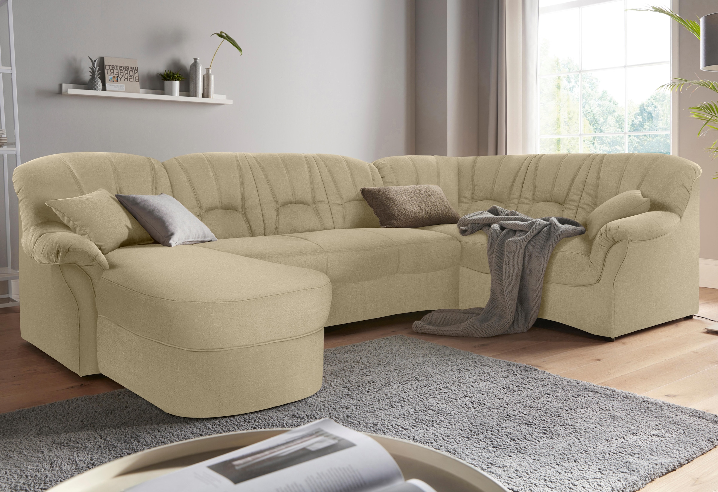 DOMO collection Wohnlandschaft »Bahia mit viel Platz, zeitloses Design, U-Form« wahlweise mit Bettfunktion