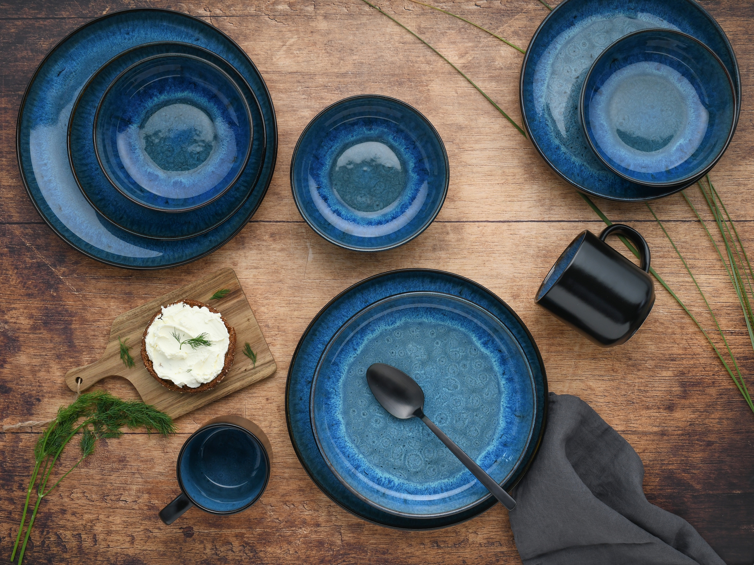 CreaTable Kombiservice »Nordic Fjord«, (Set, 30 tlg.), je 6 Speiseteller, Suppenteller, Dessertteller, Schalen, Kaffeebecher