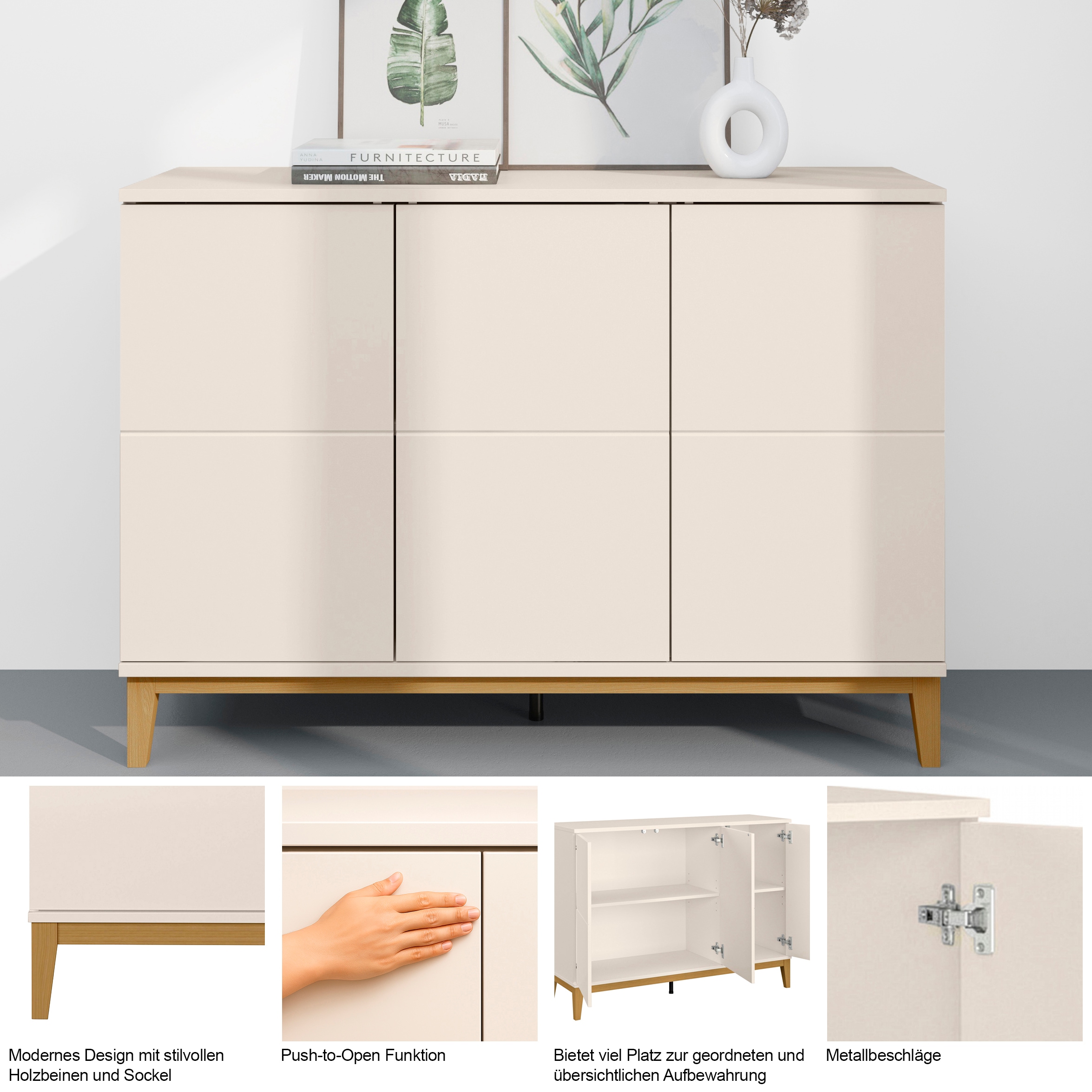 OTTO home Sideboard »Maryd« Kommode, Untergestell in Holzoptik, Breite 120 cm