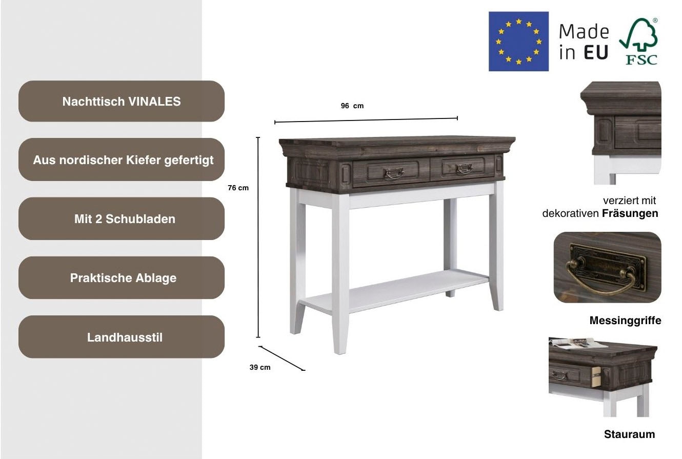 Home affaire Nachttisch »Vinales; Konsolentisch, Beistelltisch ideal für Boxspringbetten«, Aus massiver Kiefer, mit Fräsungen