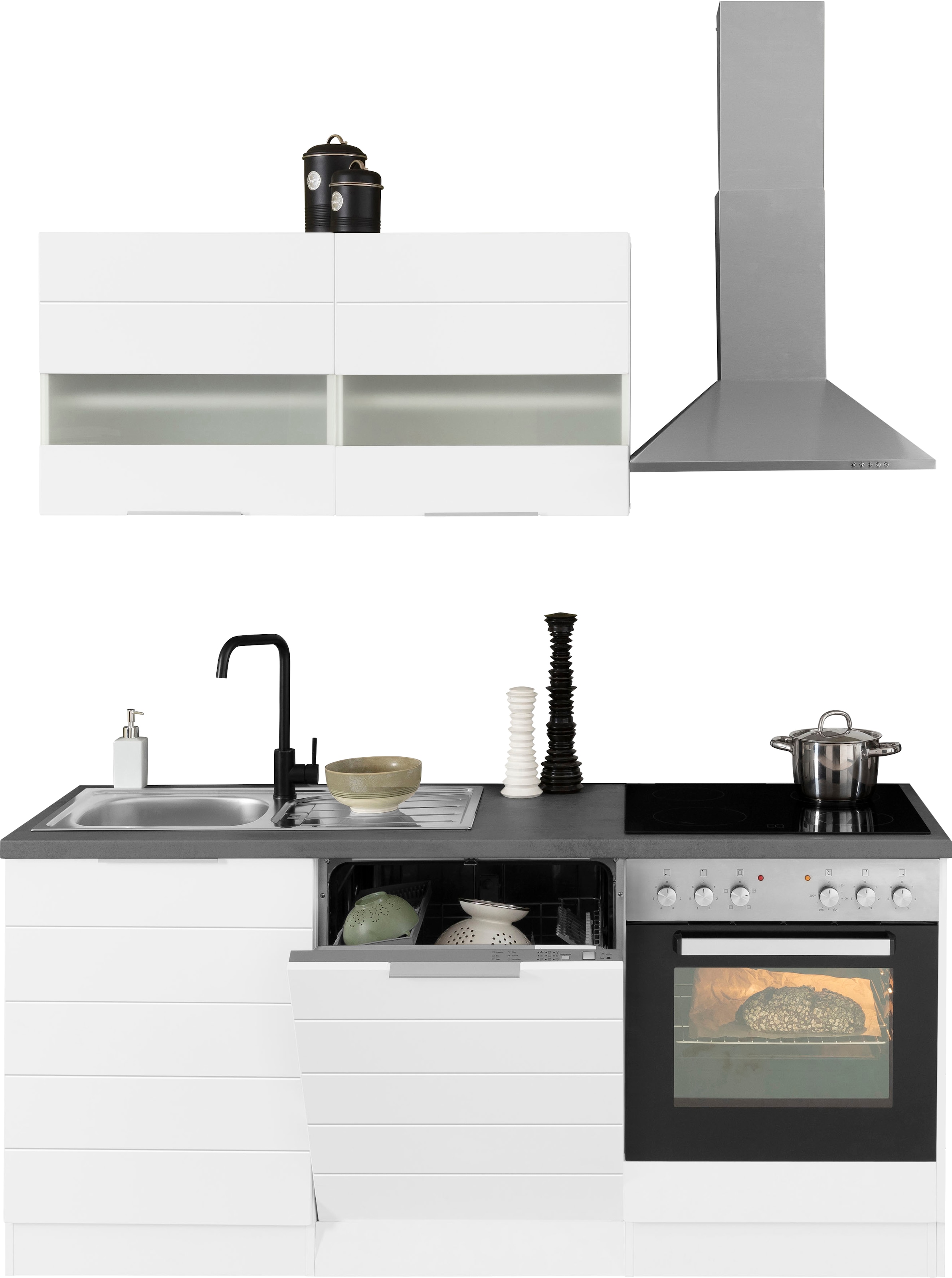 KOCHSTATION Küchenzeile »KS-Luhe« 180 cm breit, wahlweise mit oder ohne E-Geräten, gefräste MDF-Fronten