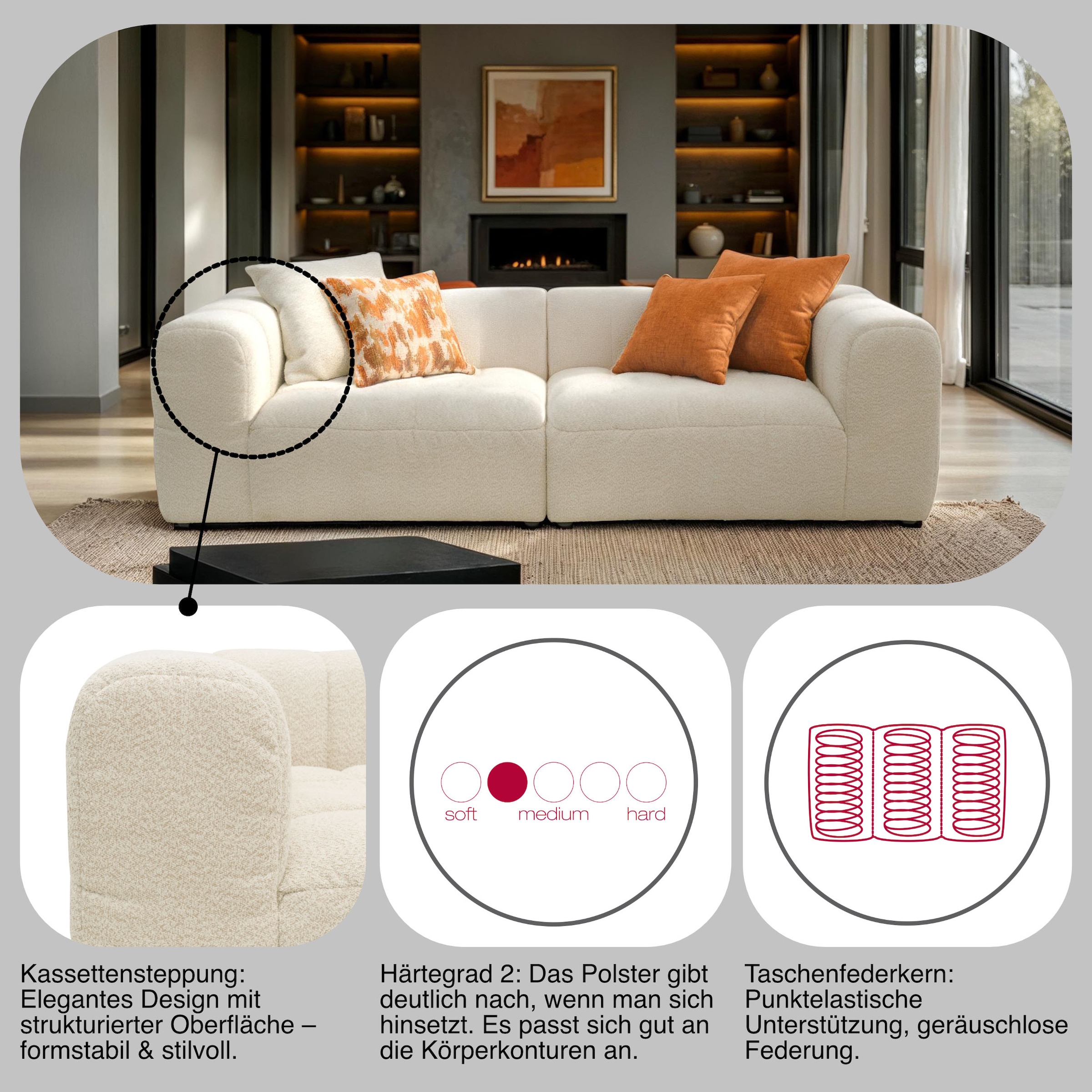 DOMO collection Big-Sofa »800019 Megasofa in 2 Breiten, Kassettensteppung, modern, Federkern«, (2 St.), Bigsofa mit Taschenfederkern und Kassettensteppung