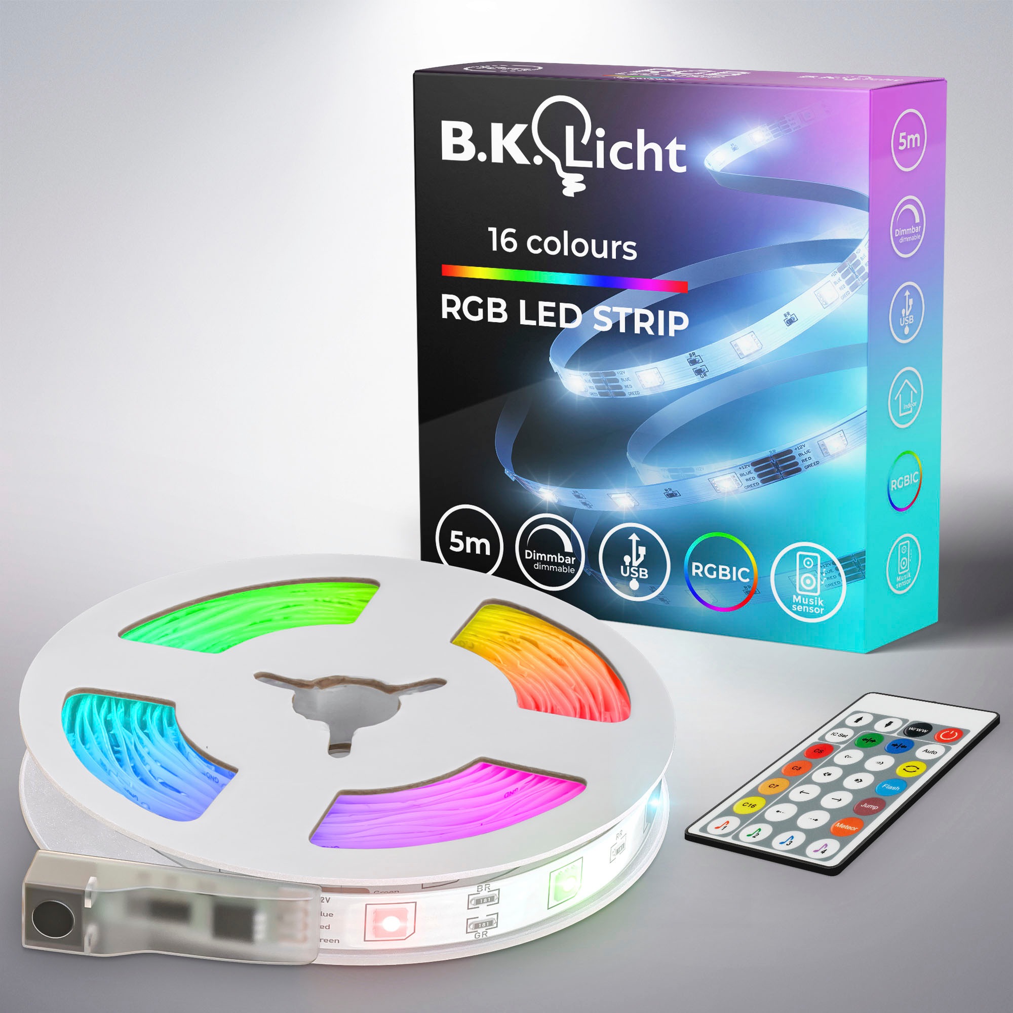 B.K.Licht LED-Streifen »USB selbstklebend Musiksensor, St.-flammig, bequem mit Lichtleiste, RGBIC«, bestellen 150 mit Fernbedienung