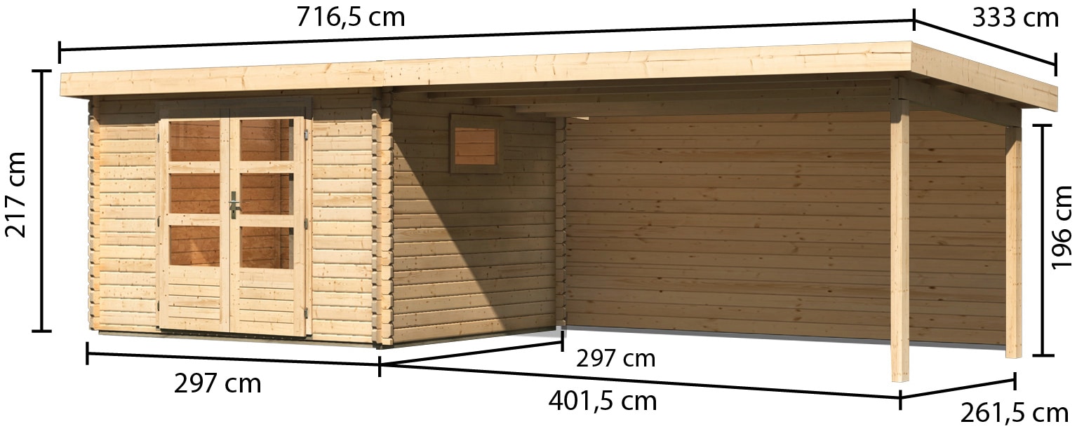 WOODFeeling Gartenhaus »Trittau 3«, mit Anbaudach