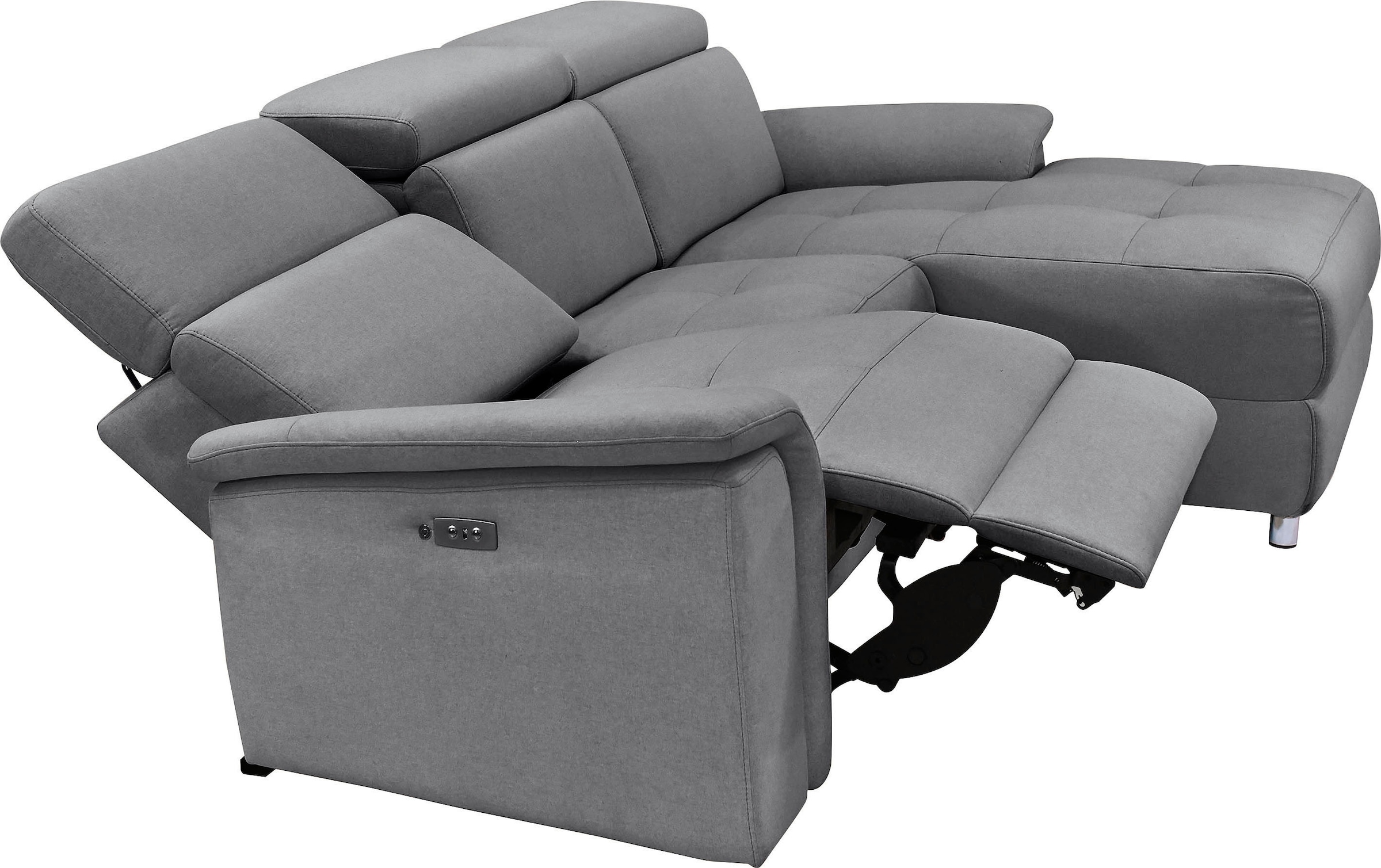 Places of Style Ecksofa »Pareli, L-Form, 259cm,m. Recamiere, Echtleder, Kunstleder, Webstoff«, man. o. elektr. Relaxfunktion, USB/Kopfteilverstellg u. LED
