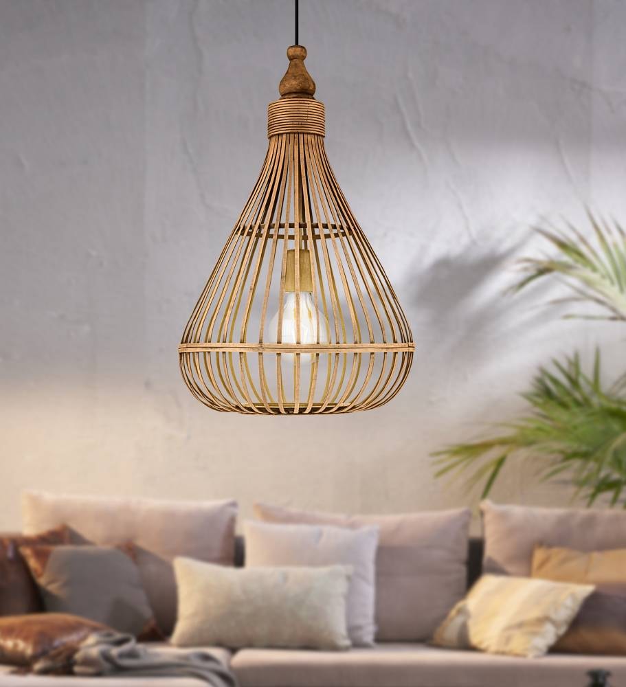 EGLO Hängeleuchte »AMSFIELD«, 1 flammig, Leuchtmittel E27 | ohne Leuchtmittel, Hängelampe, Stahl, Holz in Naturfarben, Esstischlampe, E27, Ø 35 cm