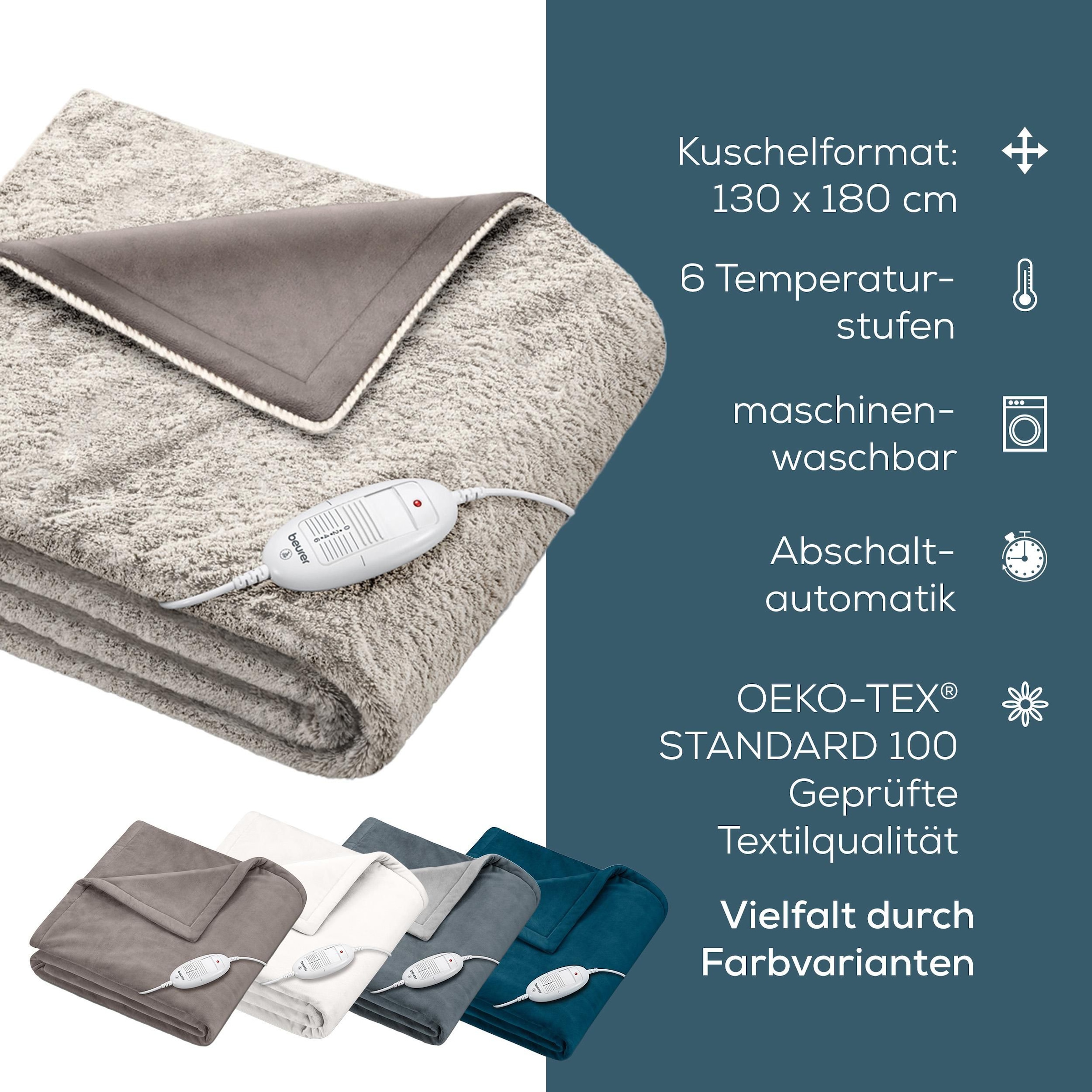 BEURER Heizdecke »HD 75 nordic taupe, elektrische Wärmedecke zum Einkuscheln«, 6 Temperaturstufen, kuscheliges Material, maschinenwaschbar