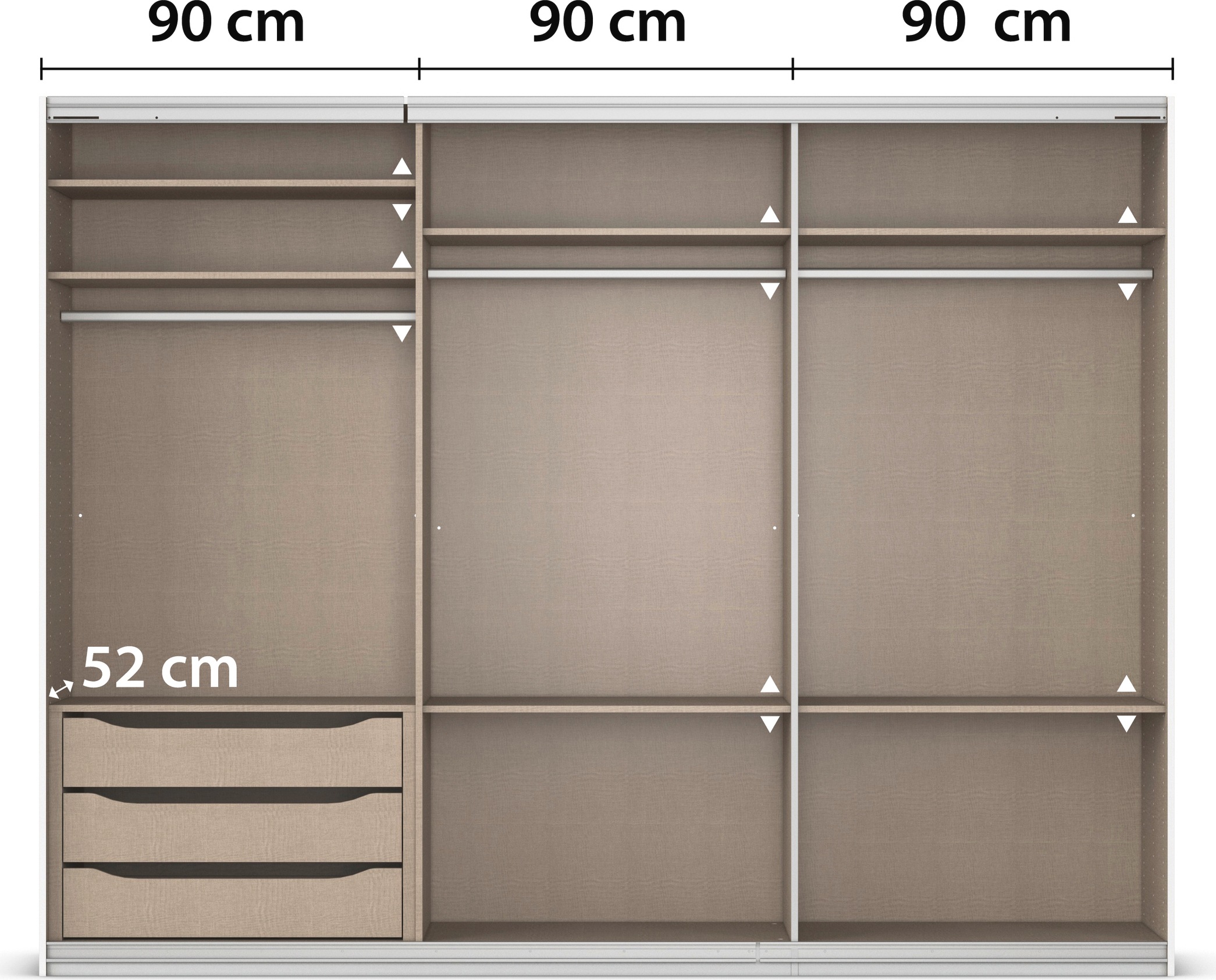 INOSIGN Schwebetürenschrank »Ferris Schrank Garderobe Breite 2,71m BESTSELLER Schlafzimmerschrank«, Kleiderschrank mit Spiegel in 3 Ausführungen BASIC/CLASSIC/PREMIUM