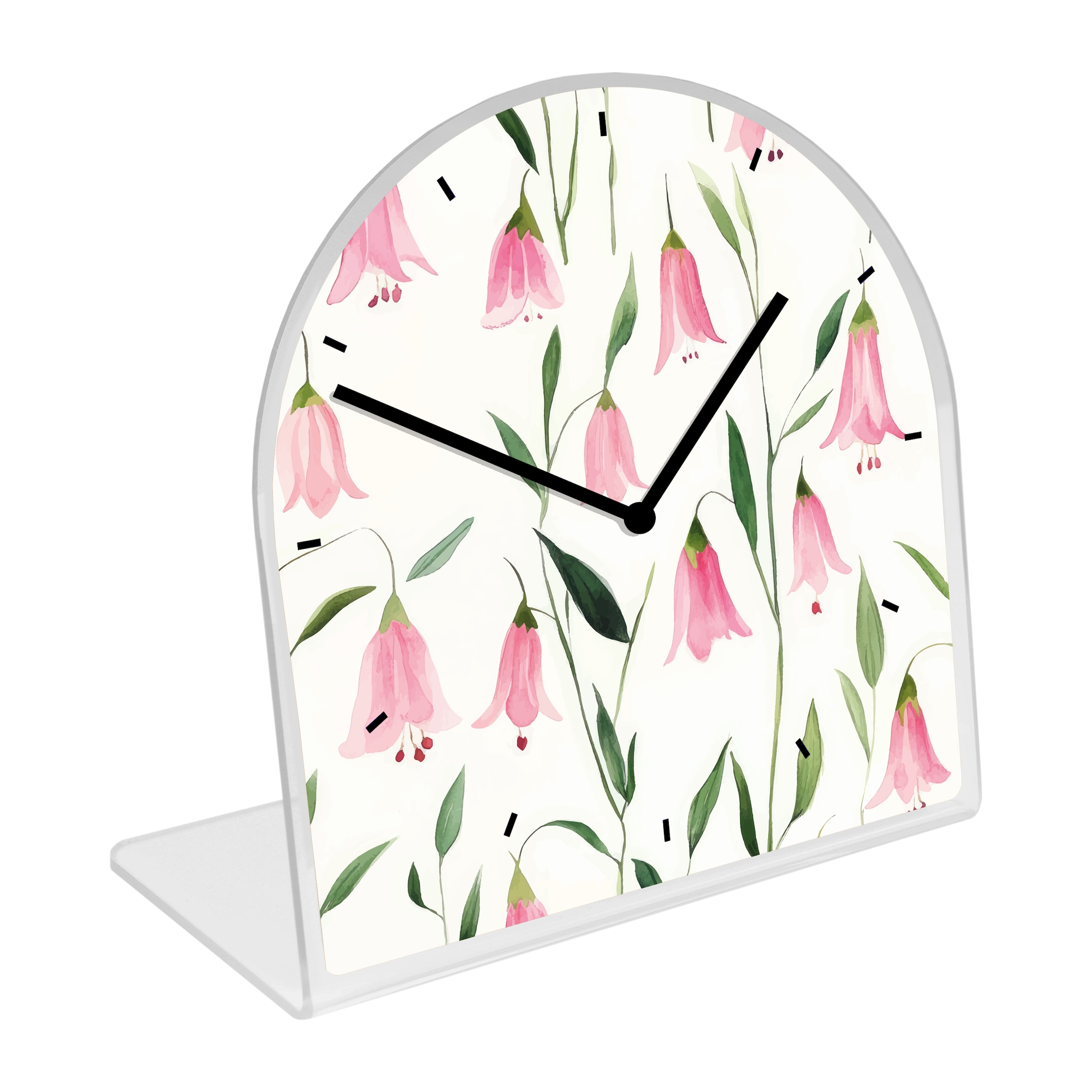 queence Tischuhr »Maiglöckchen in Rosa« Tischuhr aus Acrylglas, Uhr, bedruckt, geräuschlos, modern