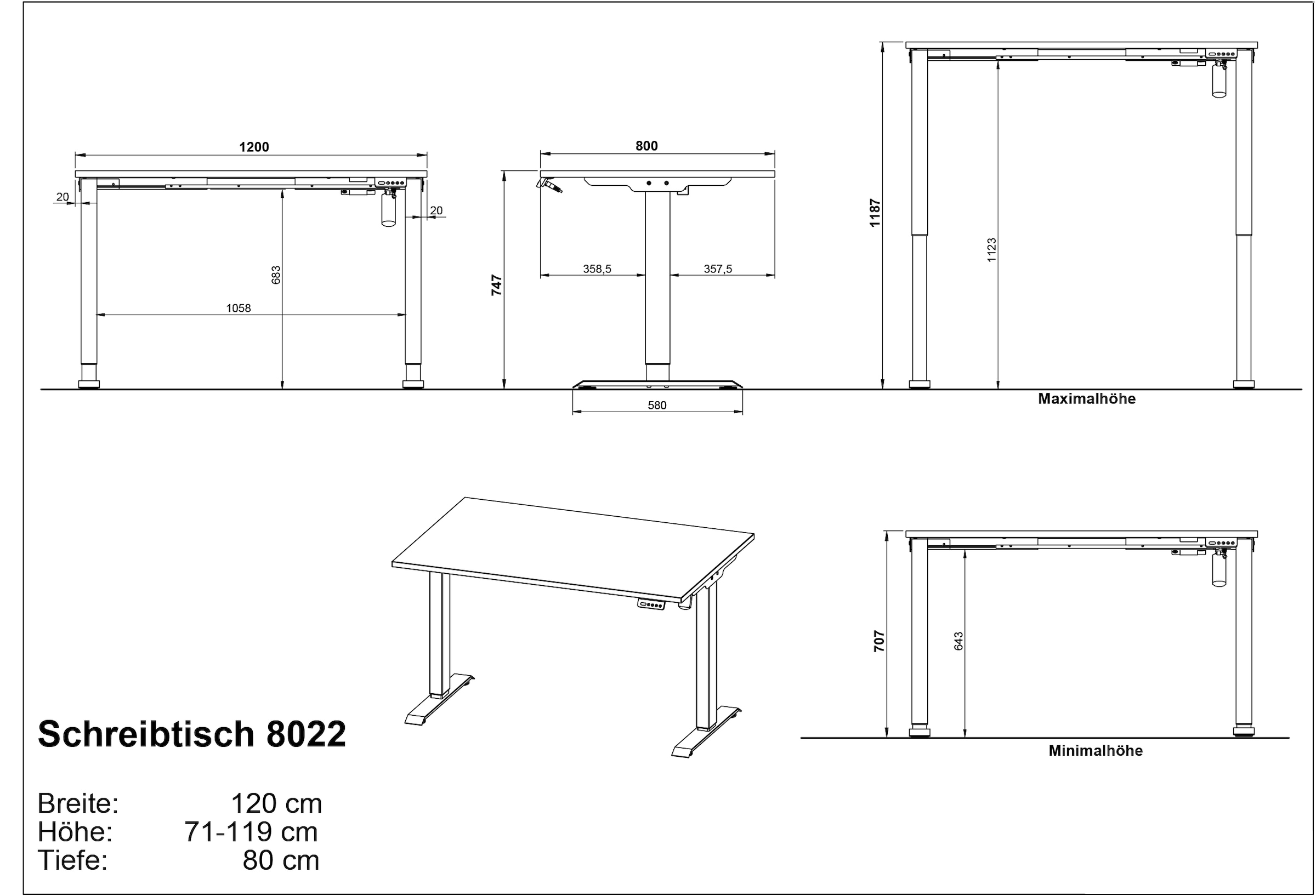 GERMANIA Schreibtisch »Boras, elektrisch höhenverstellbar«, Breite 120/140/160 cm, Metallgestell, Made in Germany