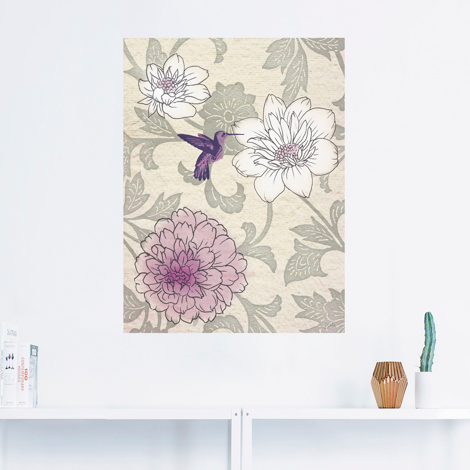 Artland Wandbild »Blumenmuster mit Kolibri«, Blumen, (1 St.), als Poster, Wandaufkleber in verschied. Größen