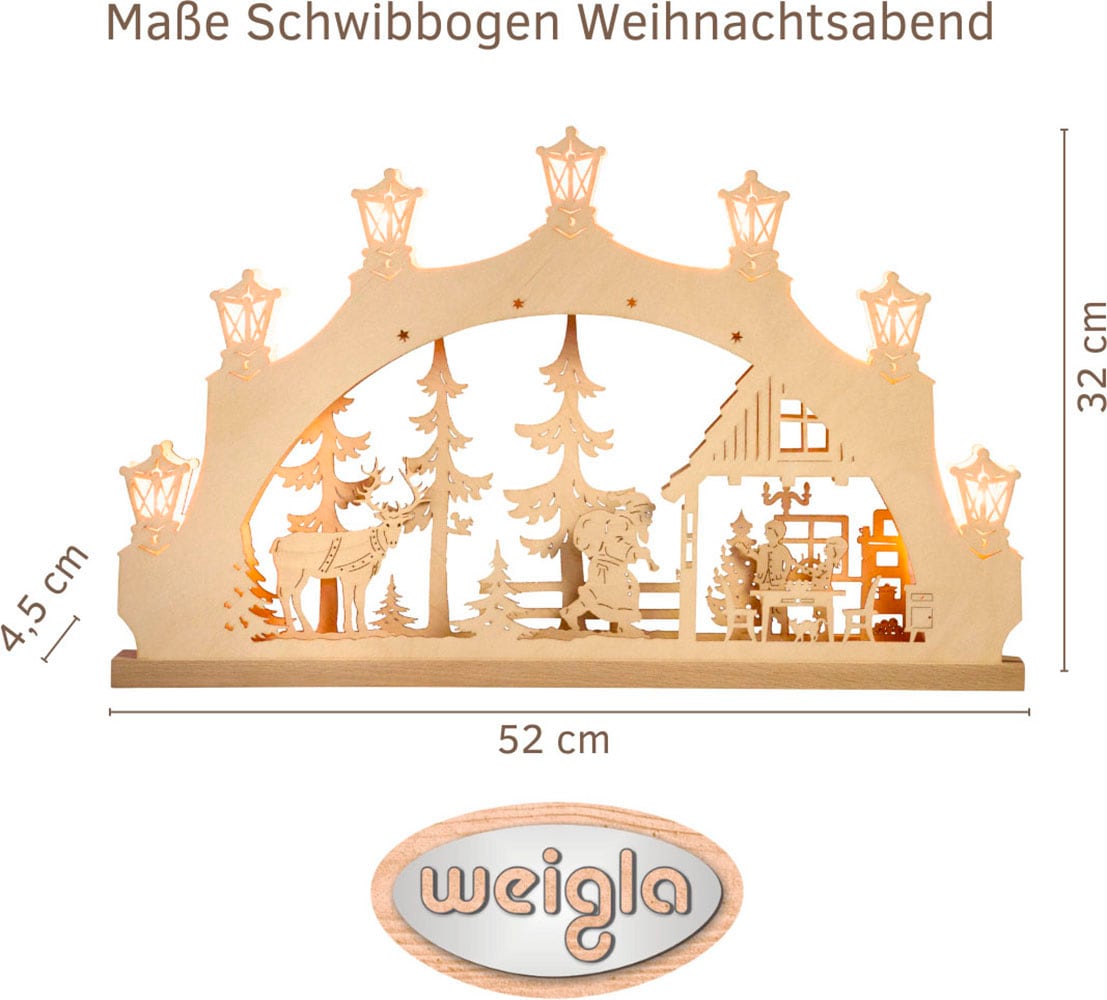 Weigla Schwibbogen »Weihnachtsabend, Lichterbogen aus Holz, NATUR, Made in Germany« 1 Stk. Erzgebirge garantiert, Weihnachtsdeko Innen, Weihnachtsbeleuchtung