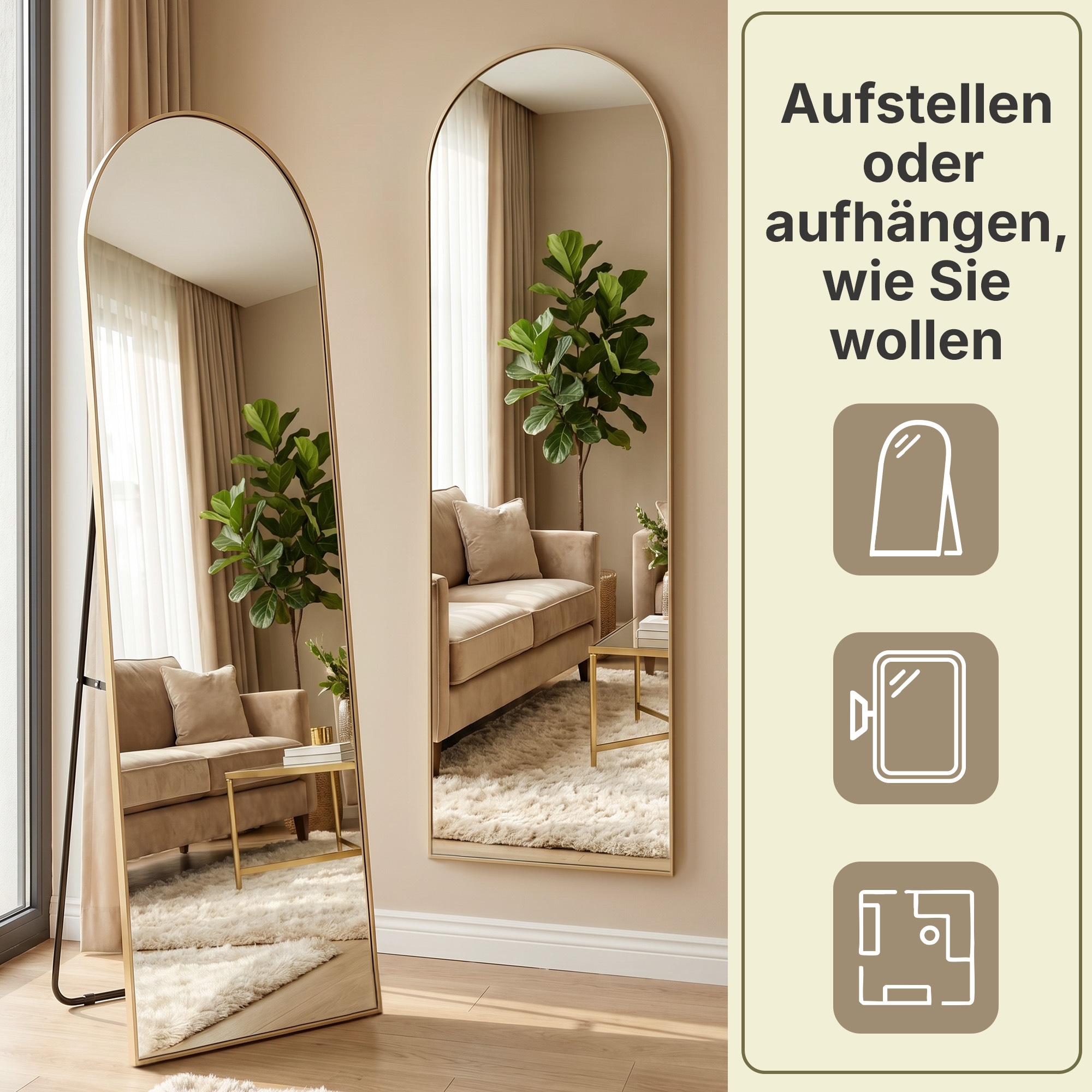 OTTO home Spiegel »Standspiegel Addrik, wahlweise in 2 Größen 150x40cm oder 180x60cm« Ganzkörperspiegel mit Sicherheitsglas, in verschiedenen Farben