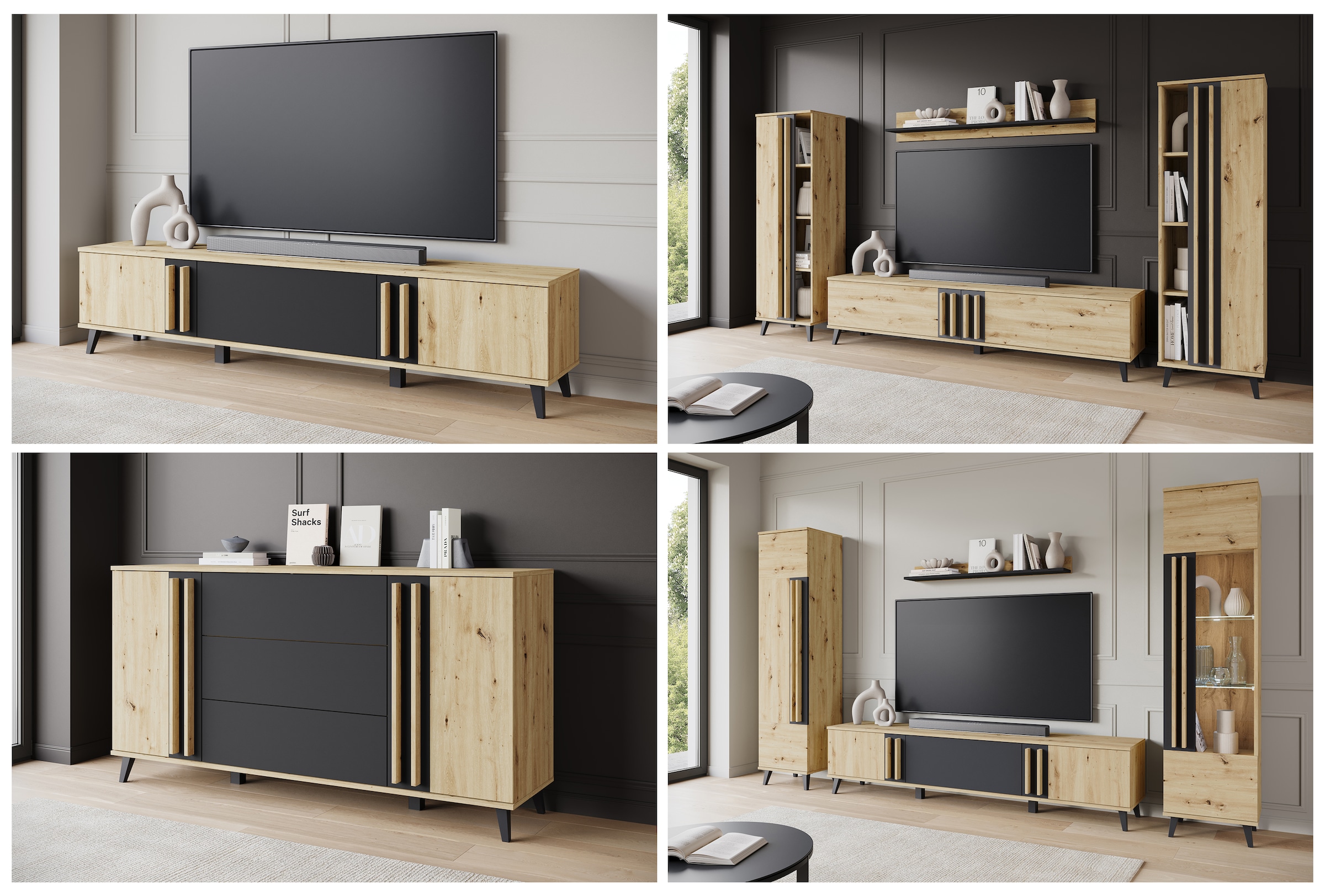 INOSIGN Lowboard »Helsinki, TV-Kommode Breite 180cm«, (1 St.), modernes Design, 3 Klapptüren