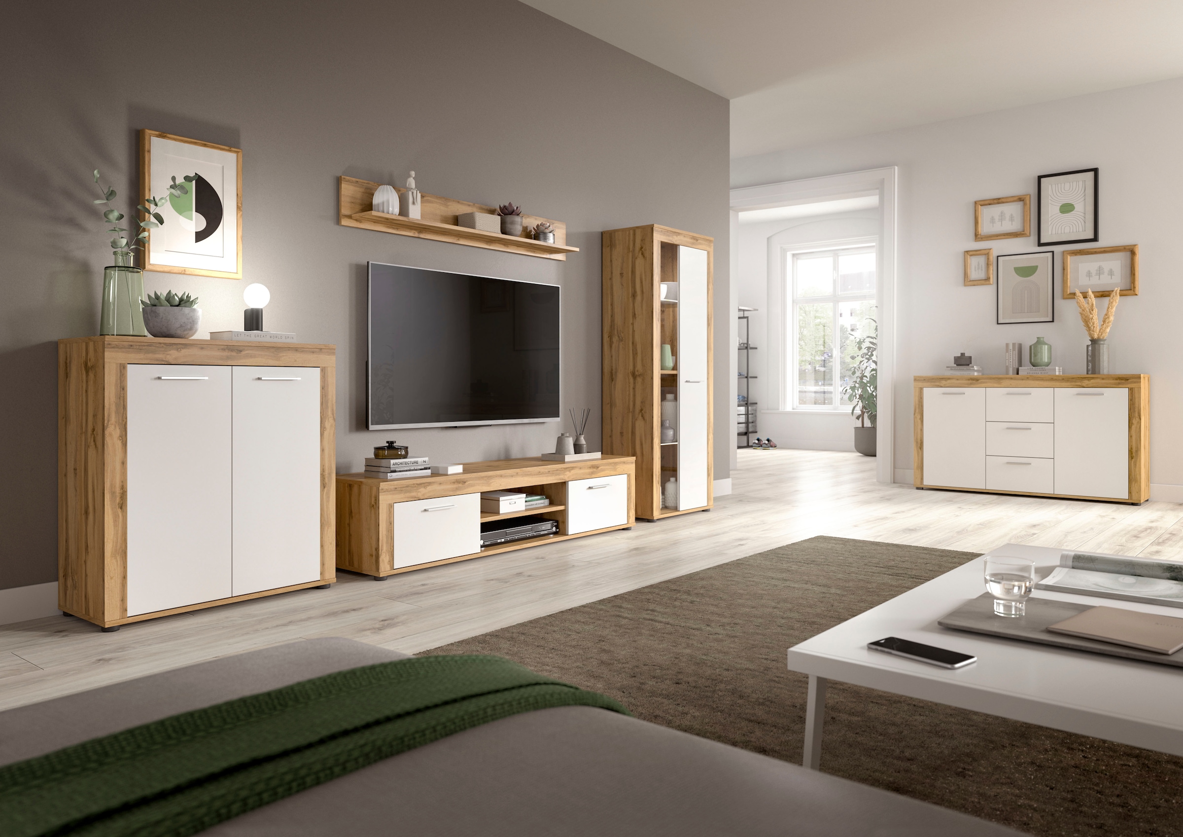 INOSIGN Highboard »Aosta, Höhe 88 cm, in verschiedenen Farbausführungen«, mit 2 Türen und 3 Fächern, Wohnzimmer, Kommode, Schrank
