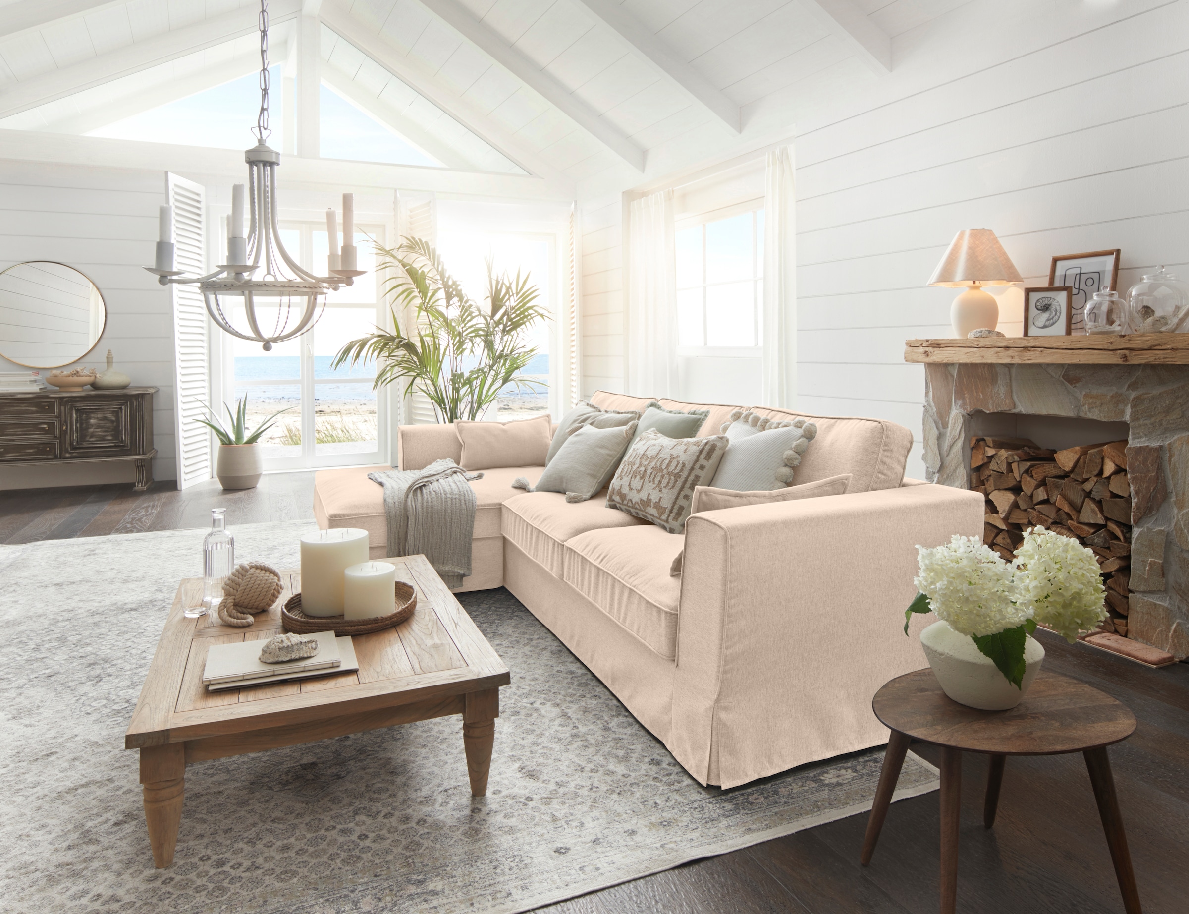 Timbers Ecksofa »Vintage L-Form«, 3-Sitzer Polsterecke im Landhausstil, mit abnehmbarer Husse