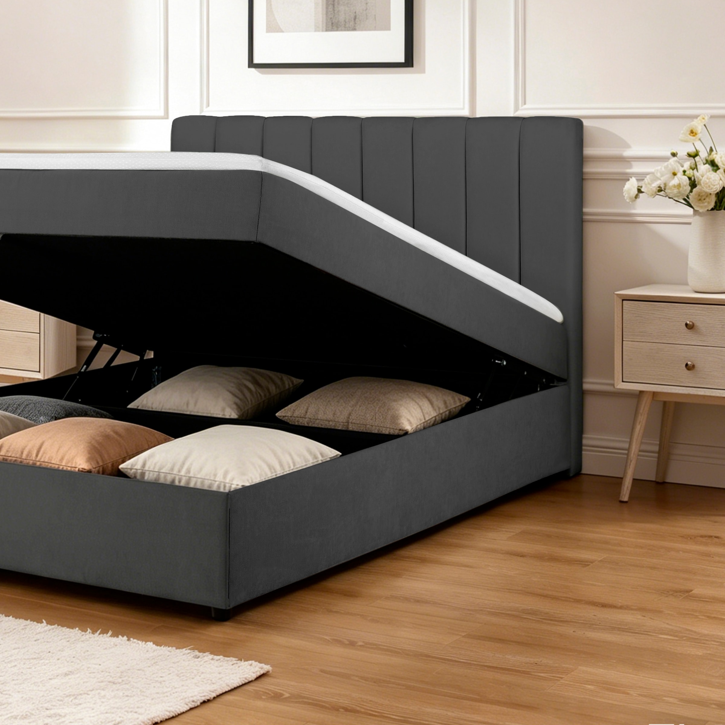 OTTO home Boxbett »HAILEYY, Polsterbett mit Bettkasten, inkl. Taschenfederkernmatratze H3« mit Kaltschaumtopper, Chenille-Bezug, 140x200 & 180x200 cm