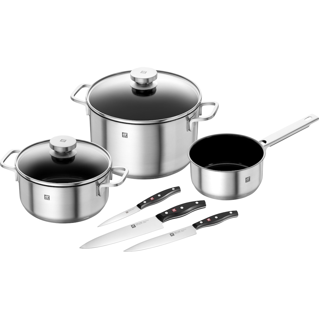 Zwilling Topf-Set »Focus/Twin Pollux«, Edelstahl, (Set, 6 tlg., 1x Bratentopf 20 cm, 1x Kochtopf 24 cm, 1x Stieltopf 16 cm)