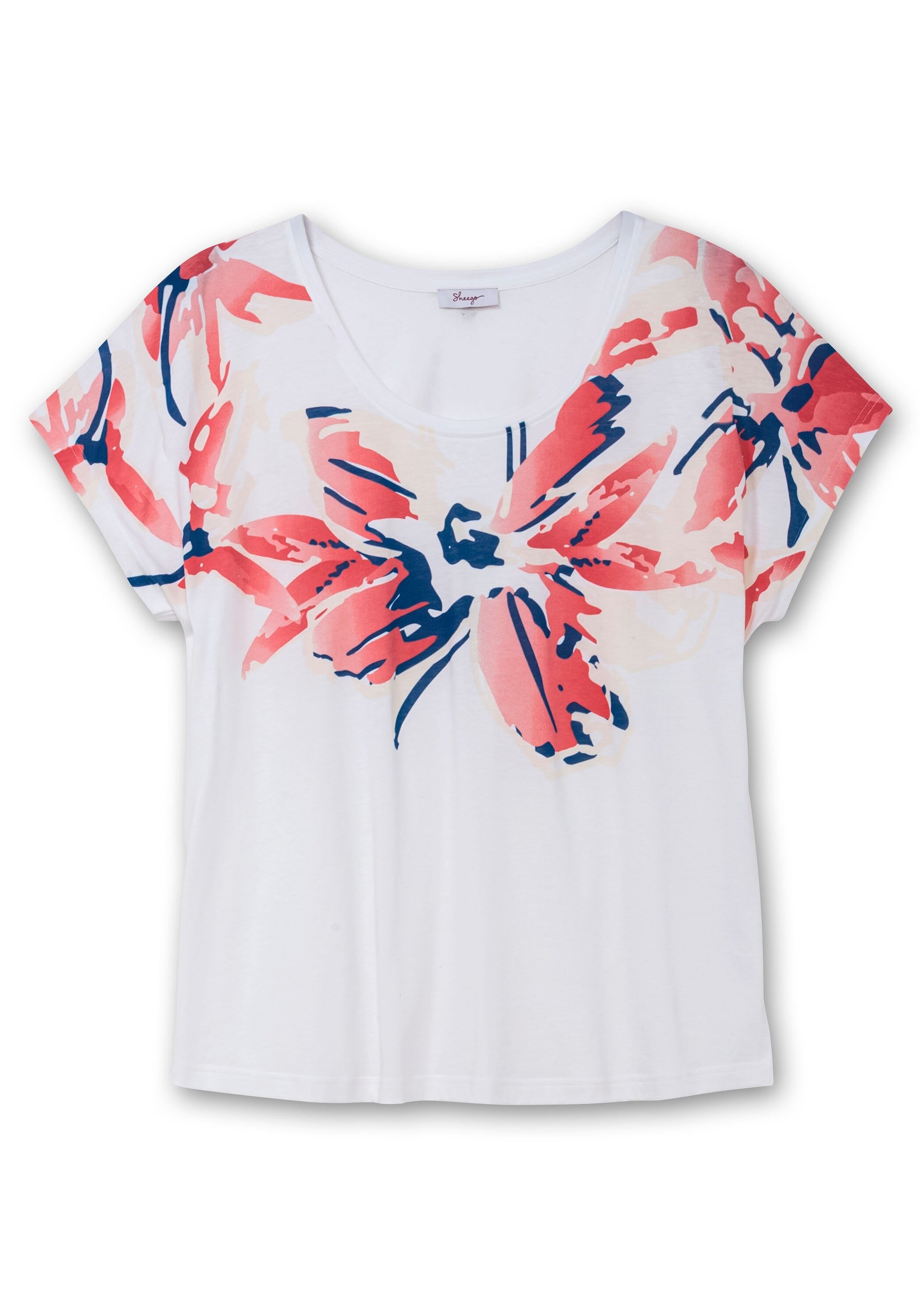 Sheego T-Shirt »Shirt mit weitem Rundhals und großem Blütenprint«