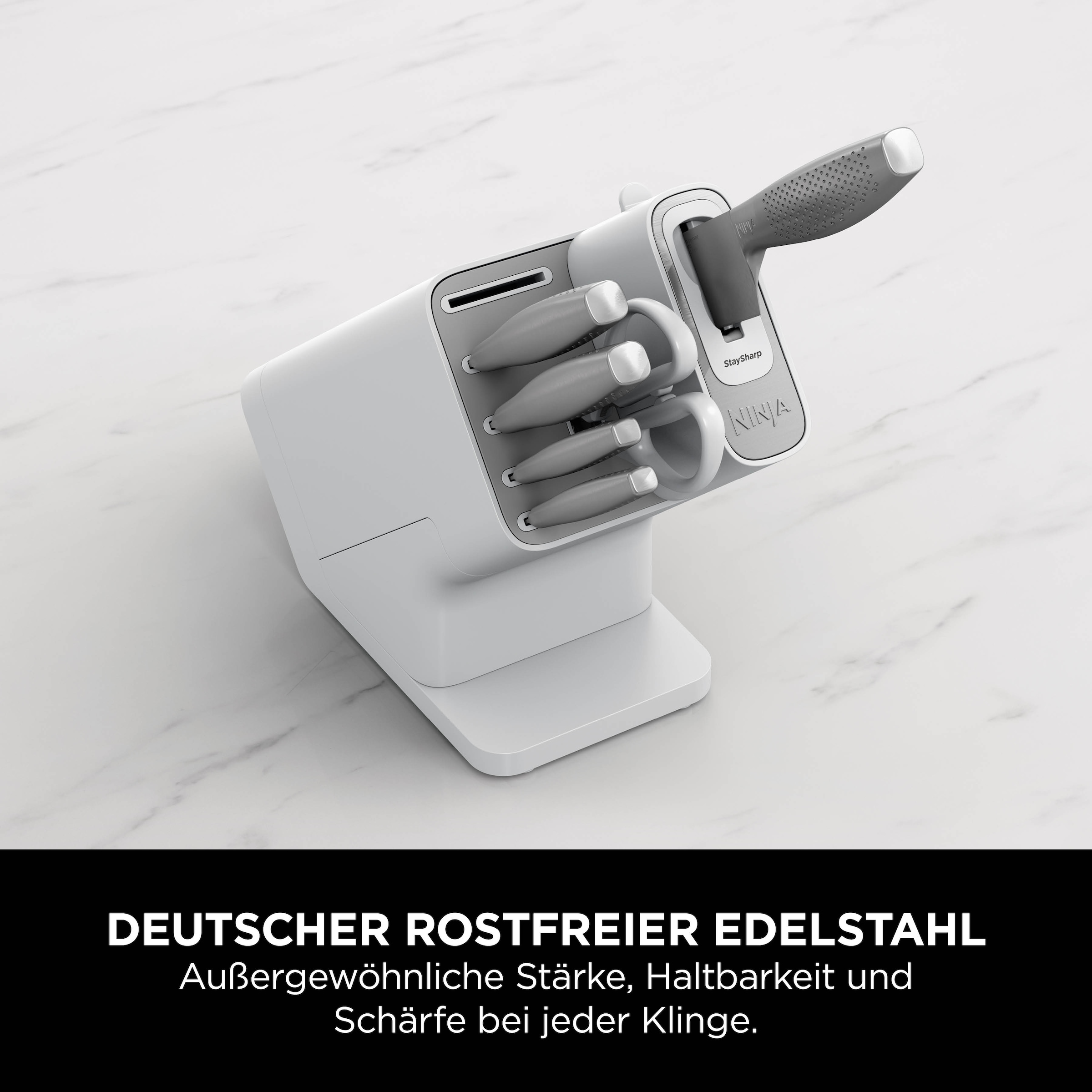 NINJA Messerblock »Ninja StaySharp Messerblock mit integriertem Schleifer K62006EUWH« 7 Stk. rostfreier deutscher Edelstahl, Erl-Design, integrierter Schleifer