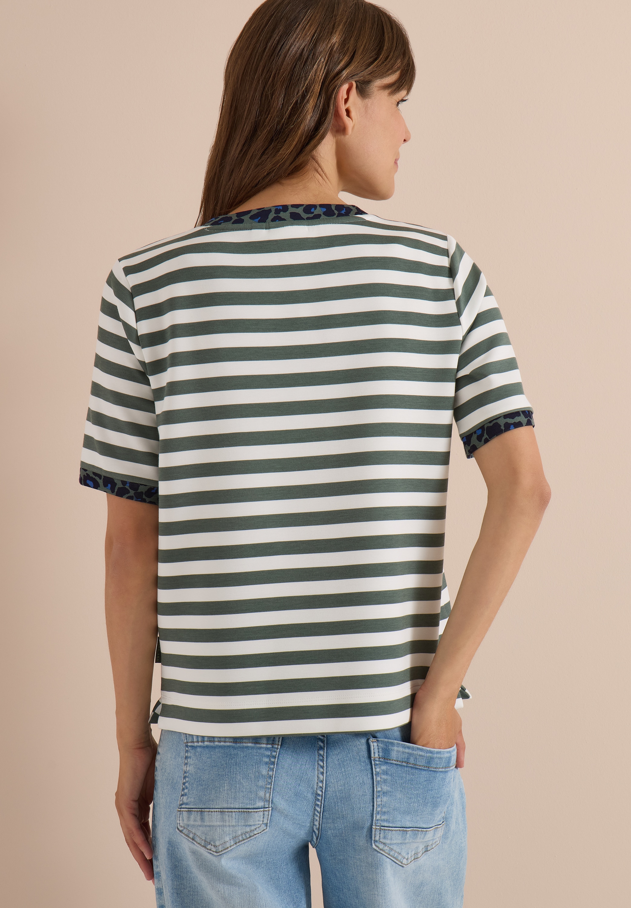 Cecil T-Shirt mit Animal-Print Details, Softer Viskosemix, Rundhals