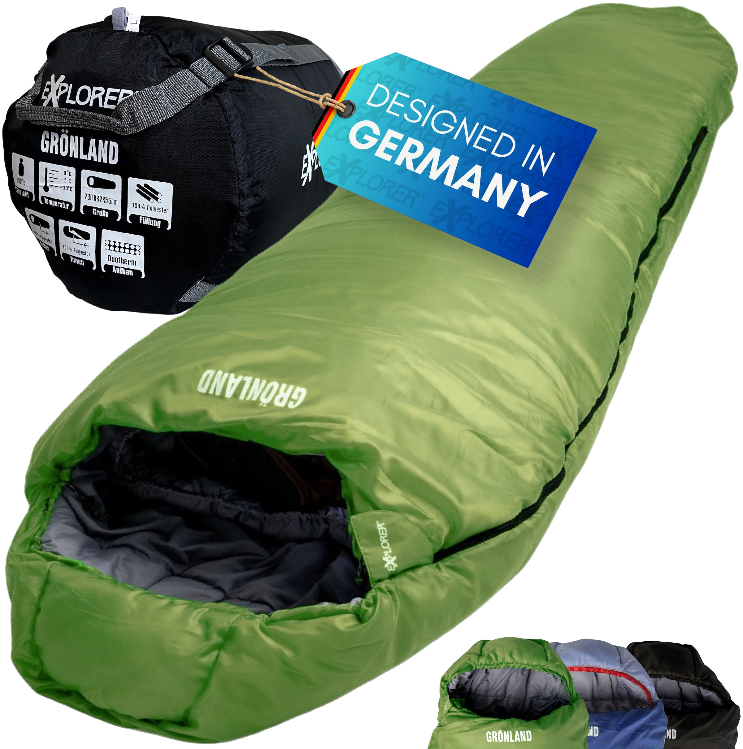 EXPLORER Mumienschlafsack »Grönland Camping Schlafsack 230x82x55cm Outdoor warm«, (+0°C bis -23°C Frühling/Sommer/Herbst/Winter Reise Festival), kombinierbar 1900g