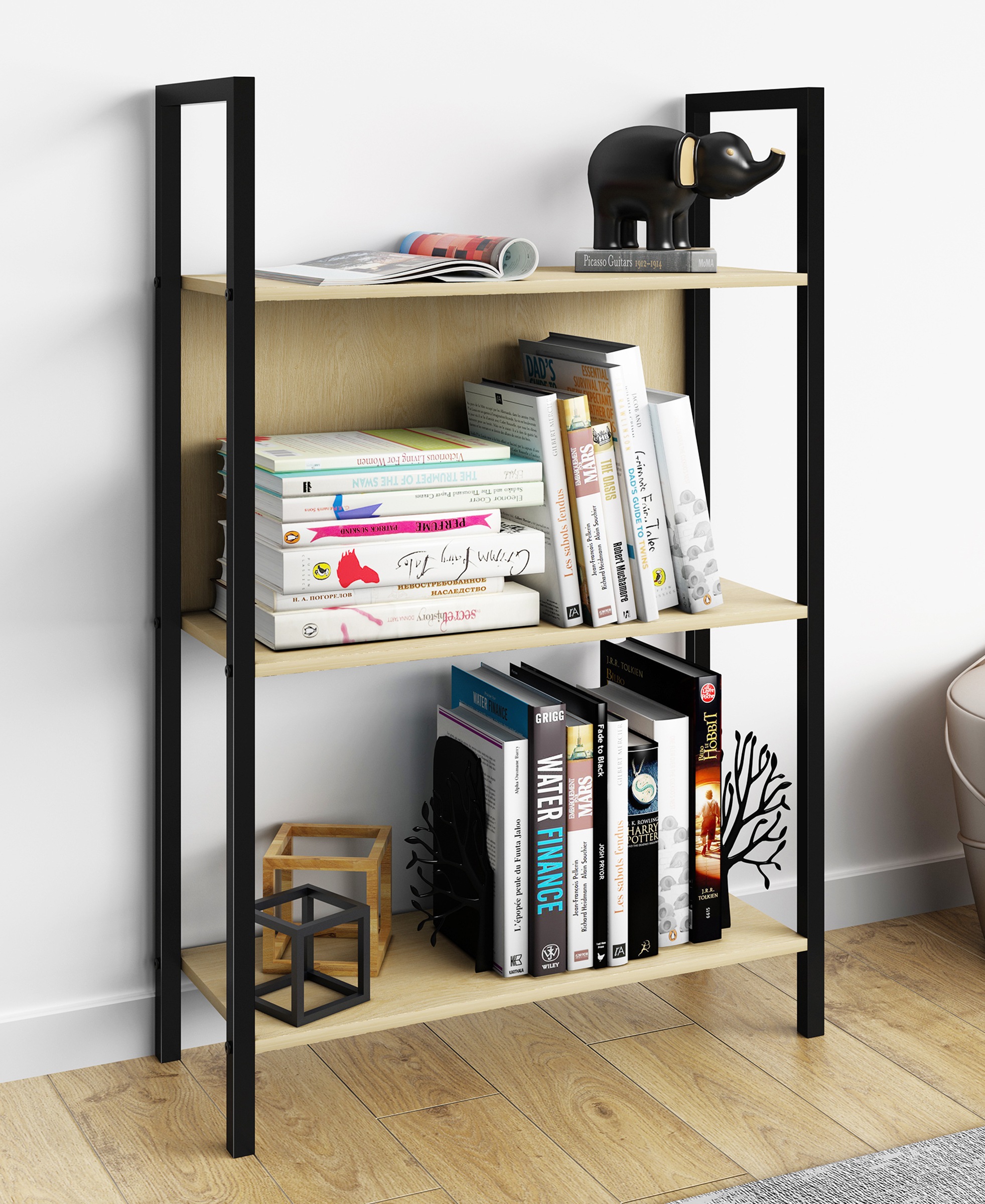 VCM Standregal »Holz Metall Stand Regal Büro Bücher Flakos 3fach«