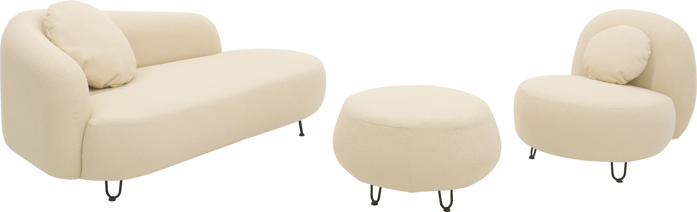 DOMO collection Polstergarnitur »Poika Bezug Fellimitat«, (3 tlg.), Formschönes Outdoor-Highlight, ideal für Balkon, Terrasse, Garten