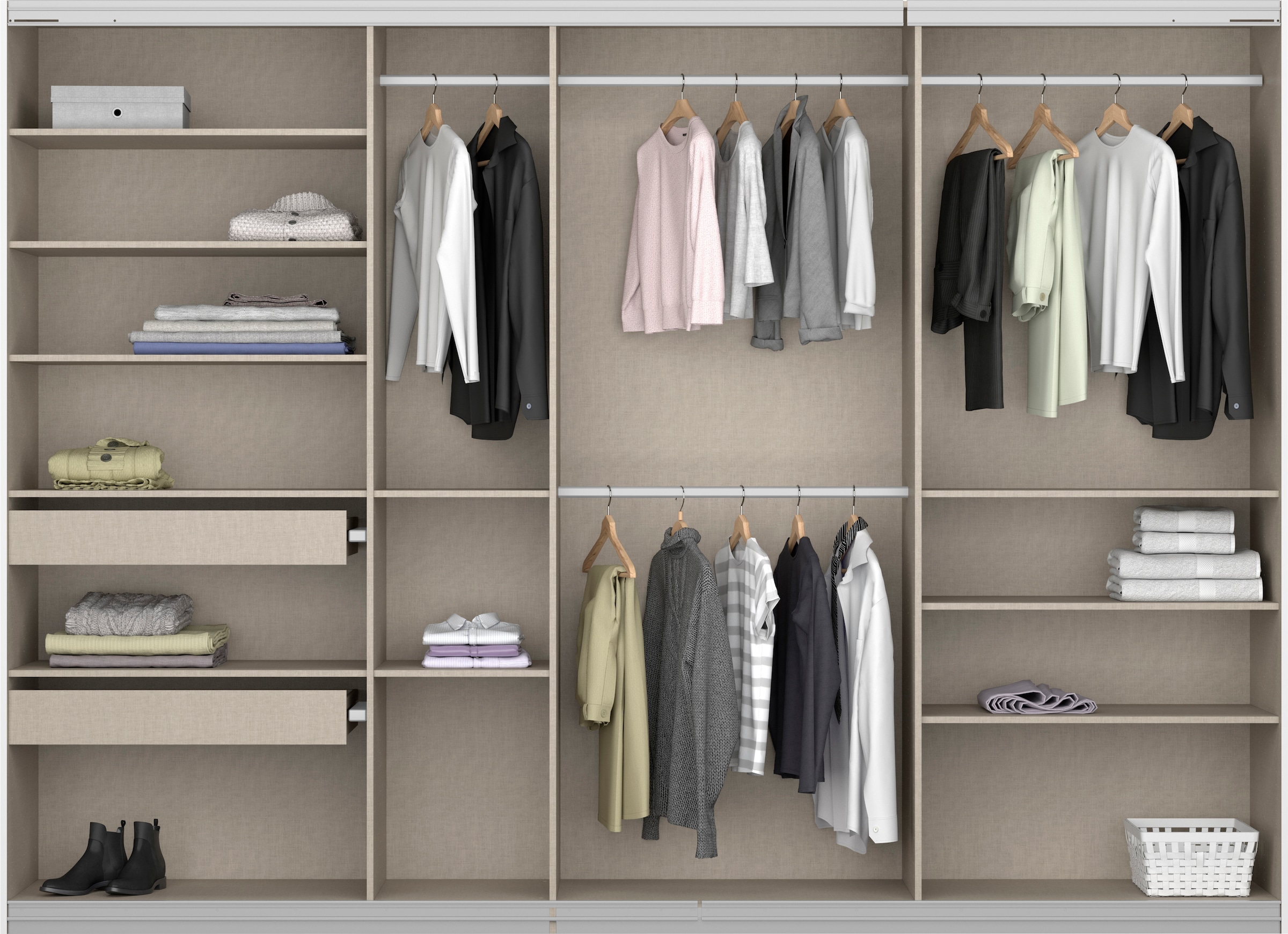 rauch Schwebetürenschrank »Kleiderschrank Schrank Garderobe KOLUNA mit Dekor-Front«, inkl. 2 Innenschubladen sowie extra Einlegeböden MADE IN GERMANY