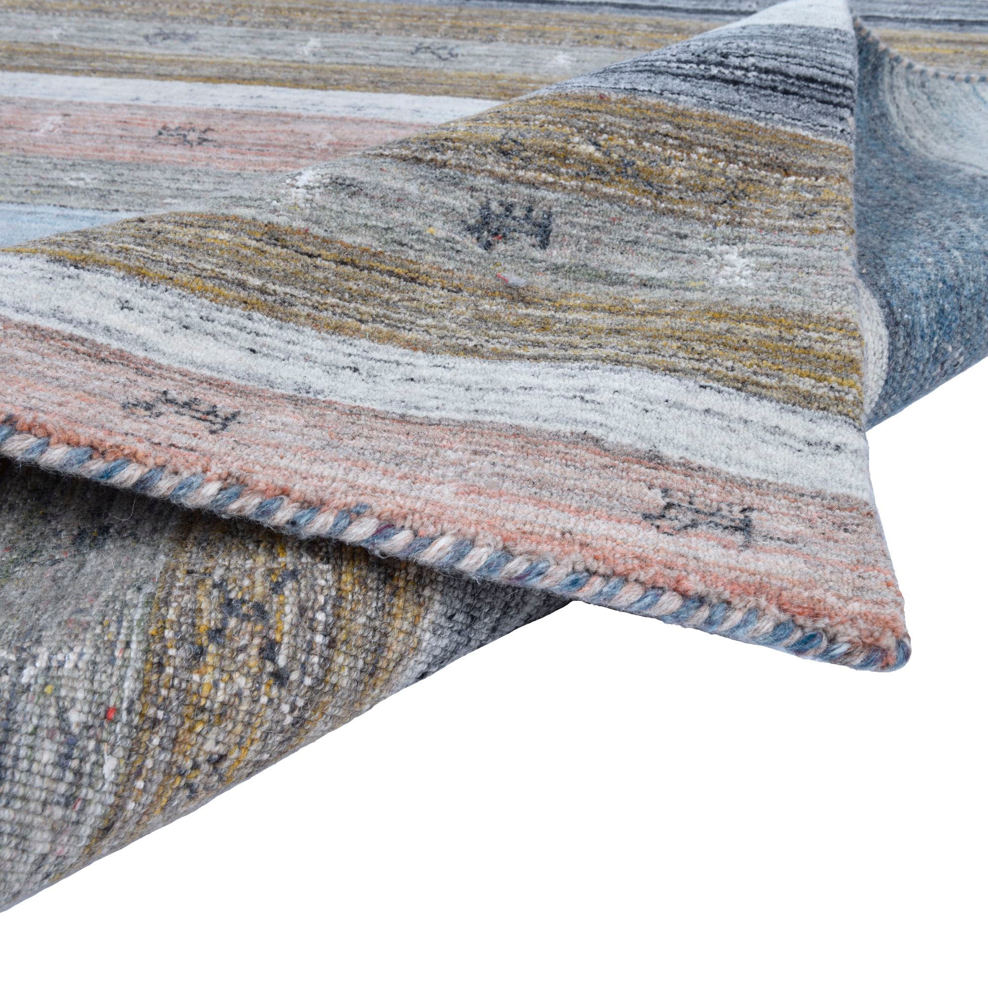 THEKO Wollteppich »Nebraska 2498«, rechteckig, 10 mm Höhe, Handweb Teppich, reine Wolle, Gabbeh-Design, gestreift, Wohnzimmer