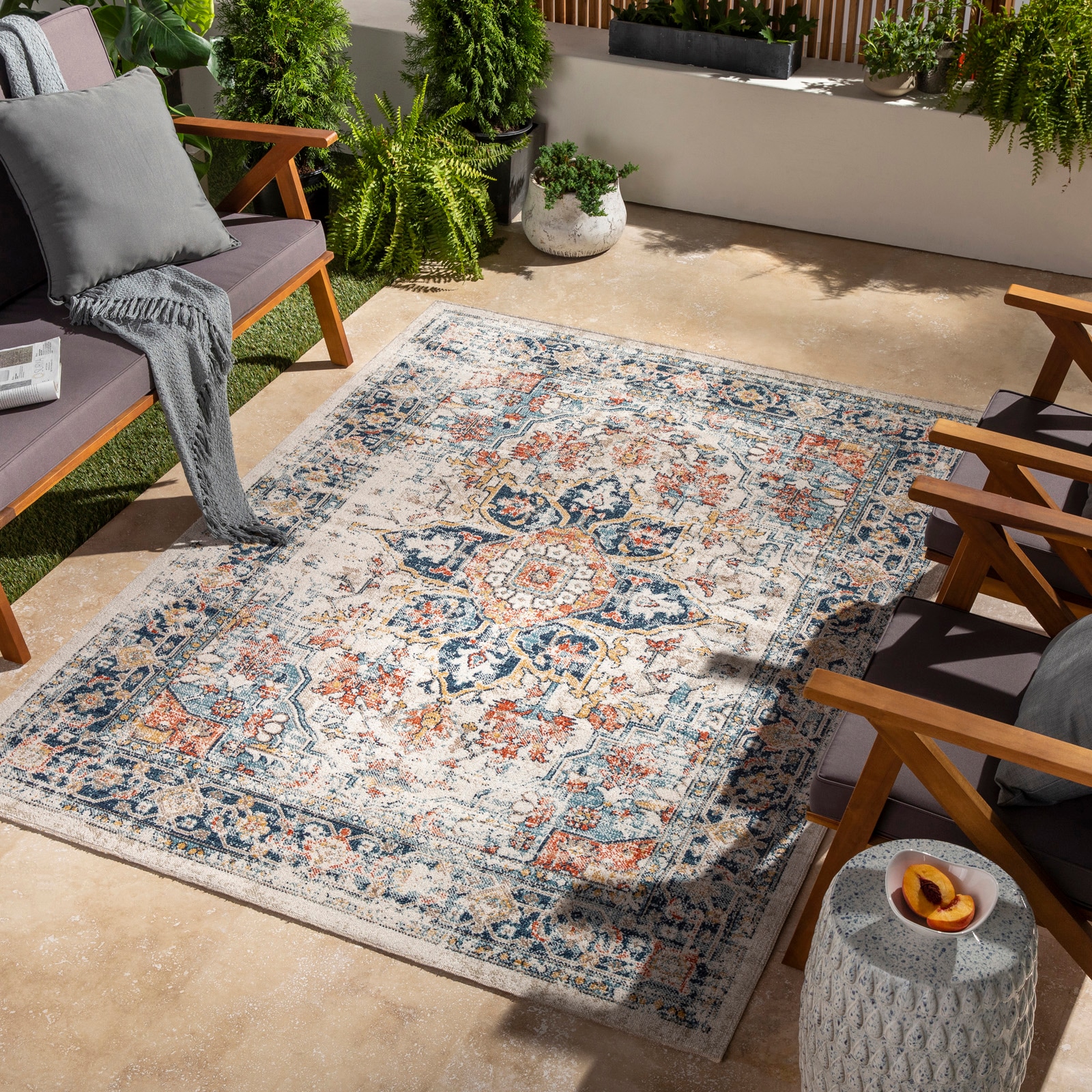 Livabliss Huntington Beach Vintage Blue Beige Orange In- & Outdoor Rug | Size: 120 cm x 170 cm