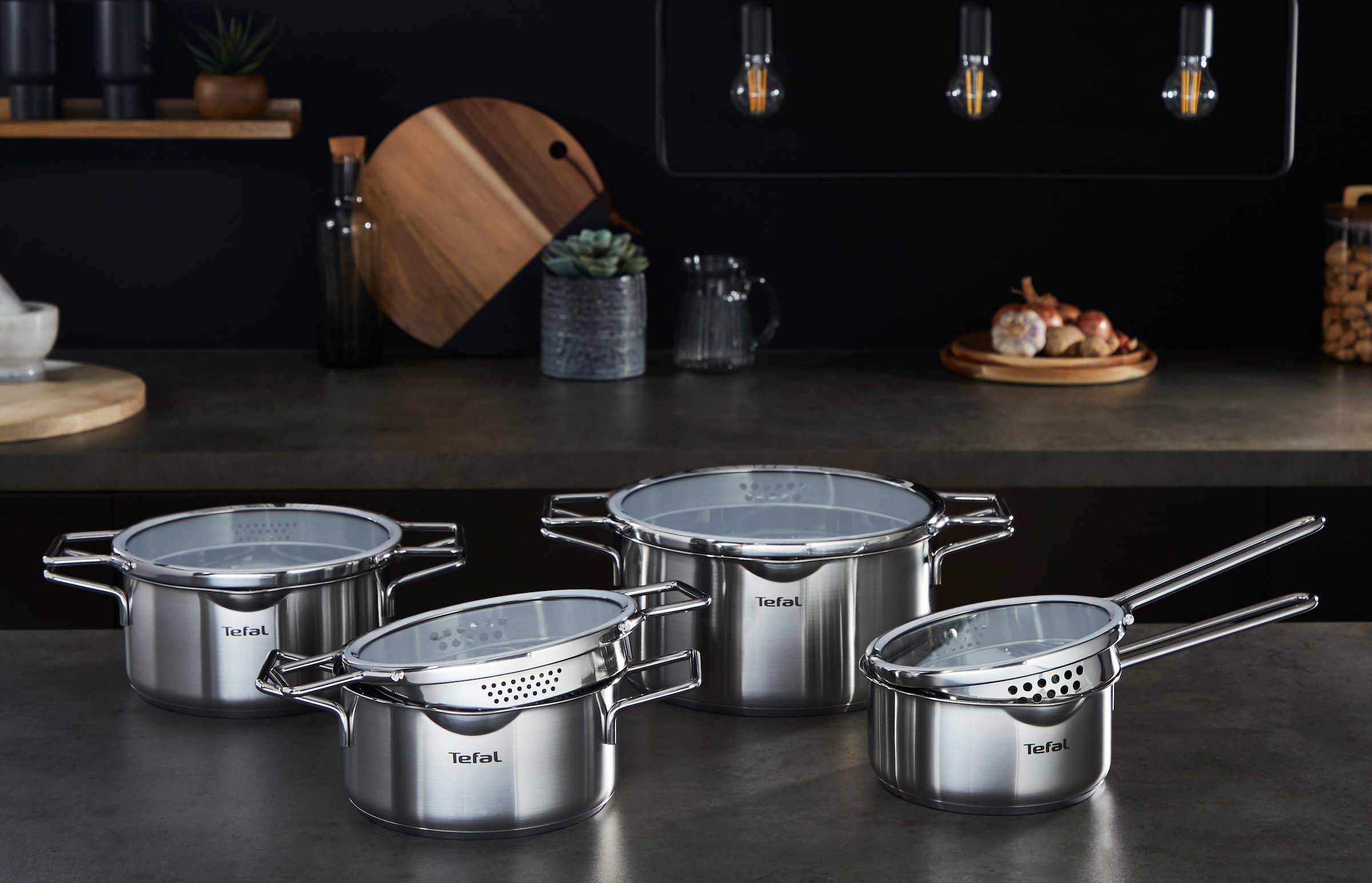 Tefal Topf-Set »Jamie Oliver Ingenio G6, Topfset Induktion mit Pfannen«, Edelstahl, (Set, 6 tlg., Bratpfanne 28 cm, Kasserollen 16/20 cm, Schmorpfanne 24 cm, 3 Deckel), Thermo-Signal, für alle Herdarten geeignet, L9769932