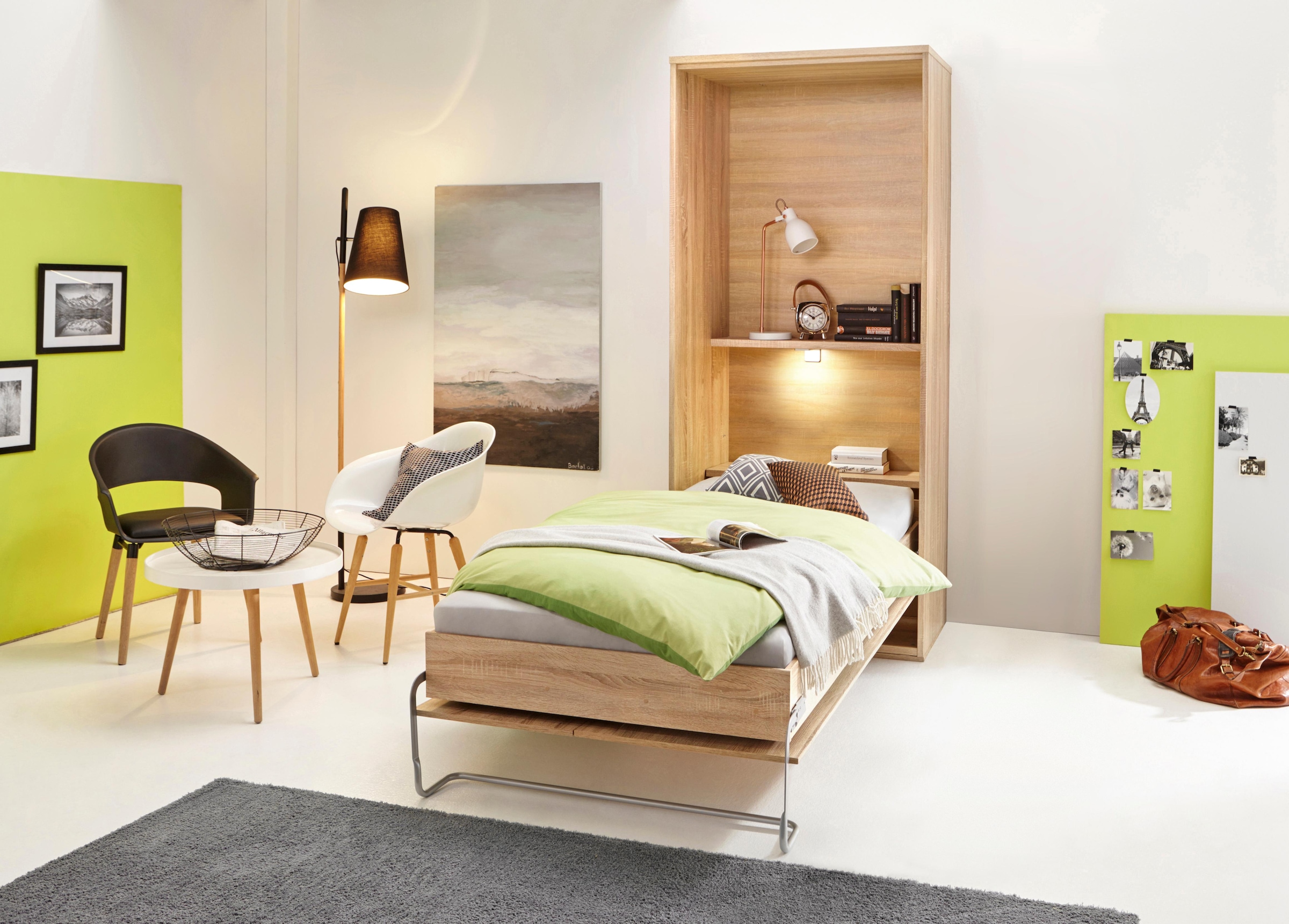 priess, Schrankbett »Ancona Schrankklappbett Jugendbett Klappbett Wandbett« mit Lattenrost, Regal und LED-Beleuchtung, in 3 Breiten, 