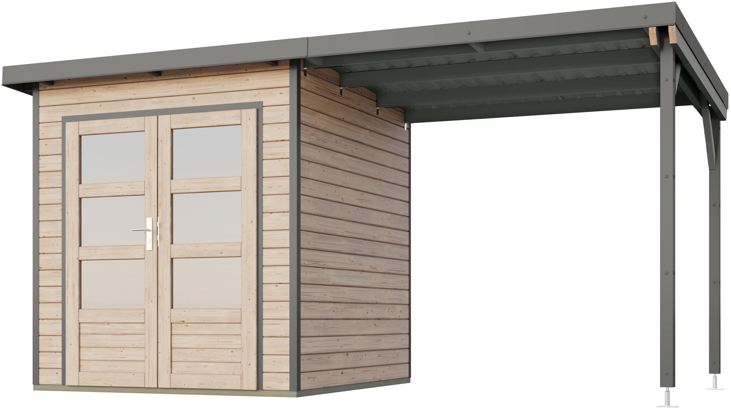 Karibu Gartenhaus »Plutino 1  SET, in verschiedenen Farben« inkl. Anbaudach