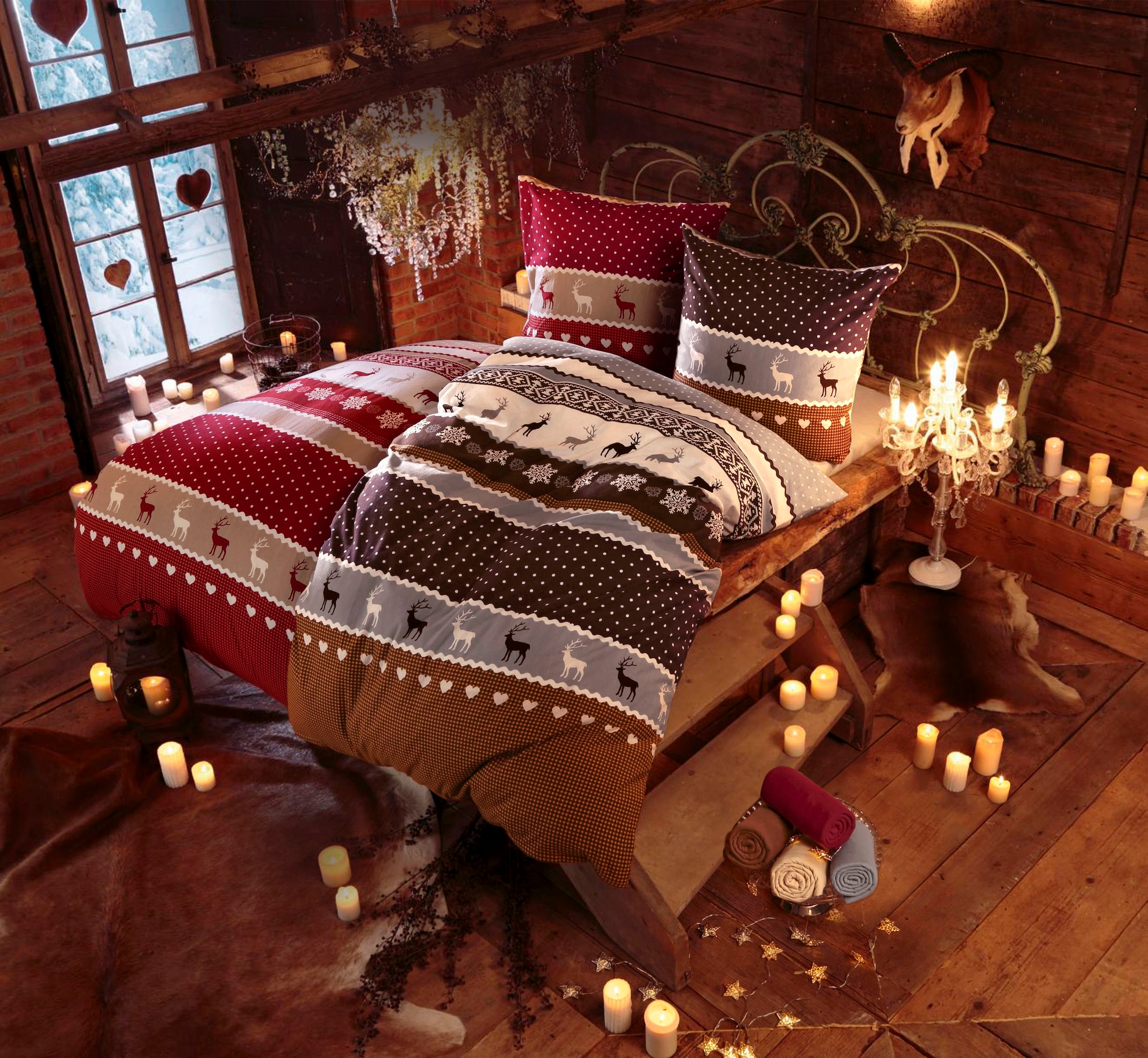 CASATEX Bettwäsche »Garmisch« 2 Stk. tlg. schöne Hirschmotive, Herzen und Schneekristallen