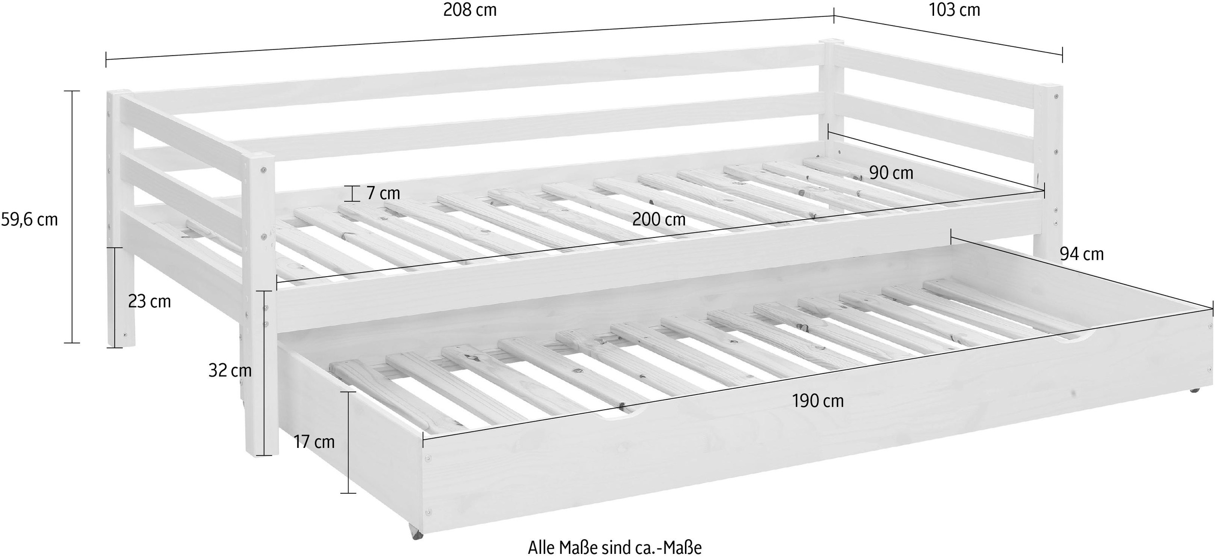 Lüttenhütt Daybett »Alpi«, mit Schubkasten aus Kiefernholz, Außenbreite 103 cm, Kinderbett